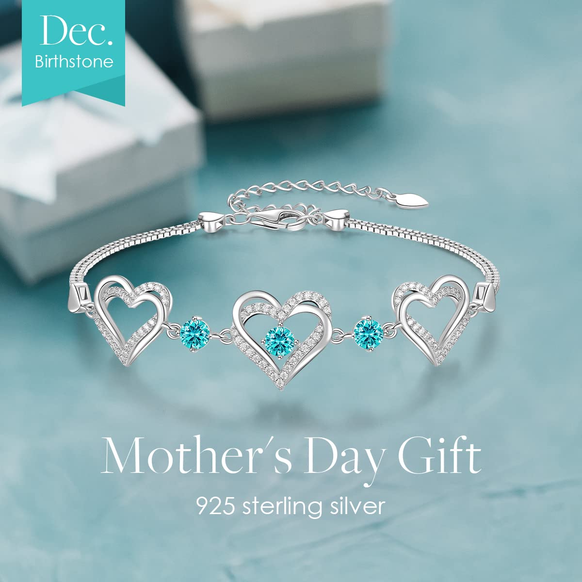 Forever Love Heart Charm Link Bracelet for Women - 925 Sterling Silver Birthstone Bracelet | Mother's Day, Anniversary, Christmas, Birthday Gift for Her | Perfect for Romantic Occasions, Date Nights & Special Celebrations