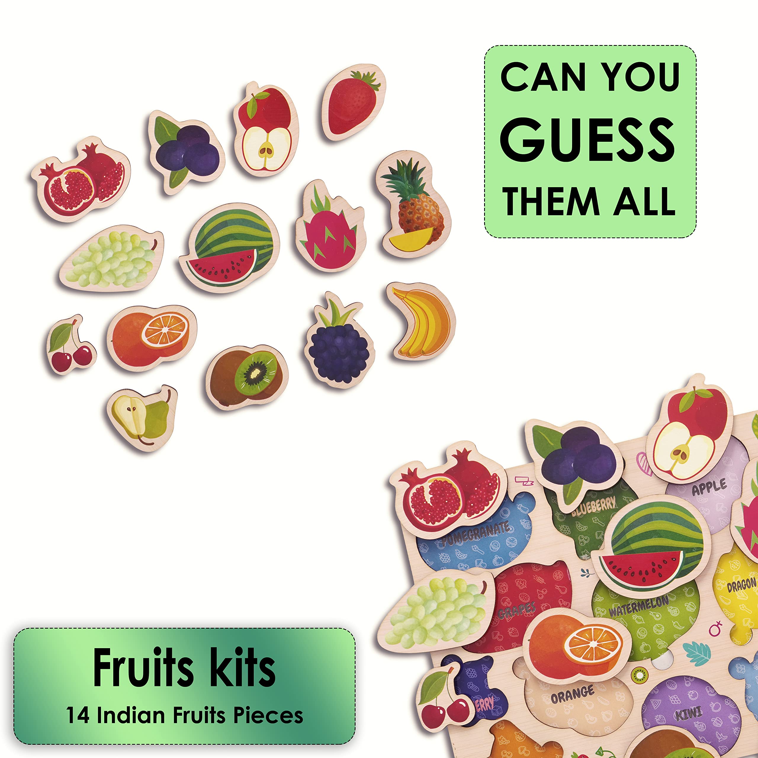 Aebco Wooden Fruit Puzzles for Toddlers - Montessori Learning Toys for Boys & Girls - Educational Gift for Kids - Perfect for Preschool & Homeschool Learning - Fun Playtime & Early Childhood Development