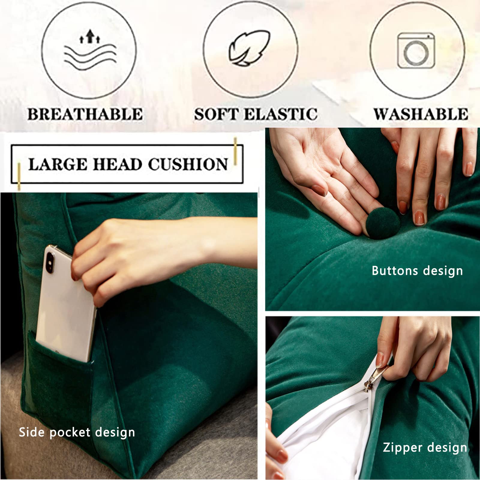 **Large Triangular Bed Wedge Pillow - Soft Velvet Headboard & Daybed Pillow for Reading, Backrest Support - Perfect for Bed, Sofa & Reading Nook**