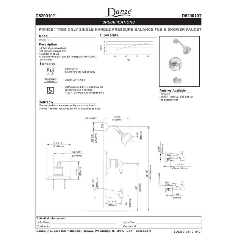 Danze Prince Brushed Nickel Single Handle Tub and Shower Faucet with Rough-in Valve - Modern Bathroom Fixture for Shower and Bathtub Combination