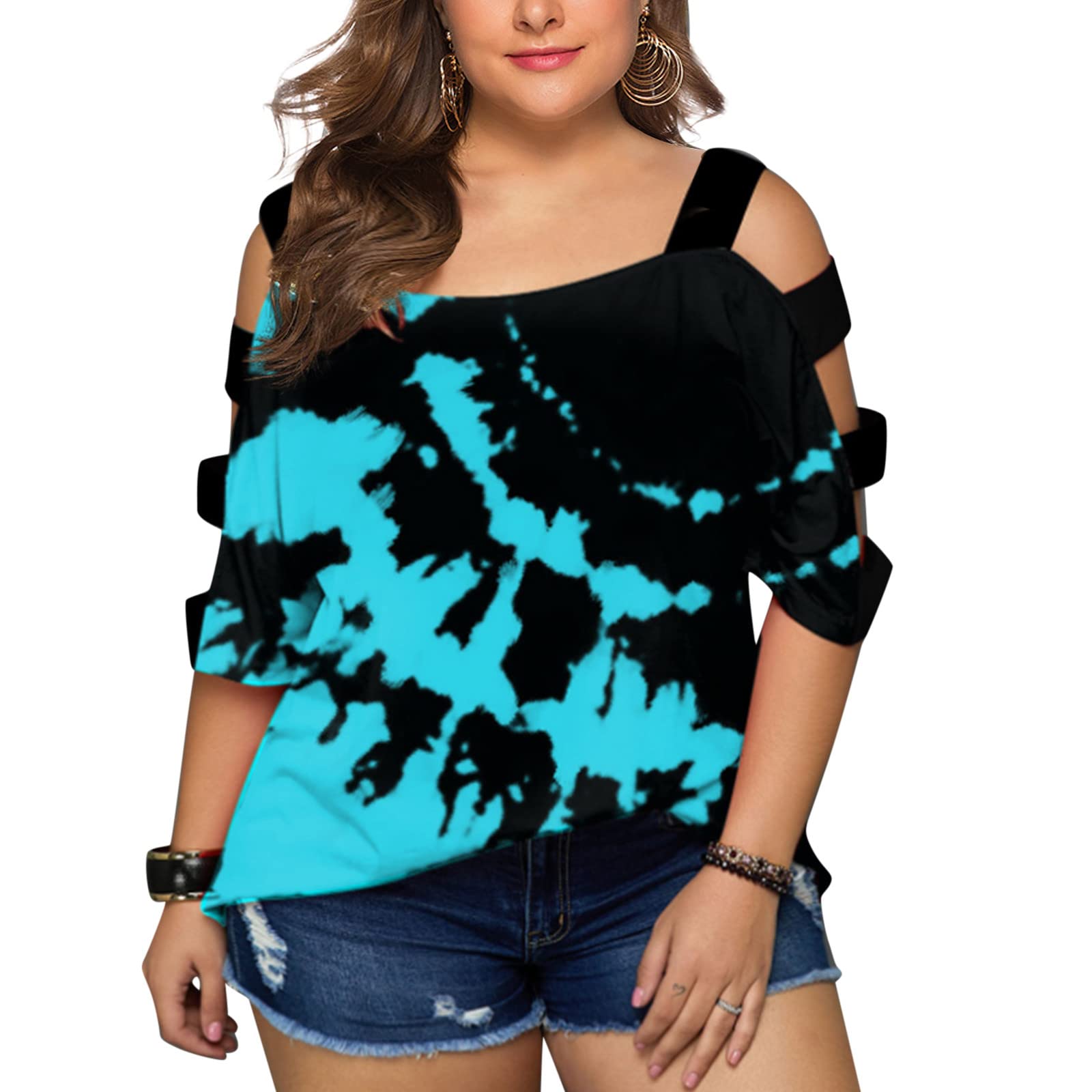 Women's Plus Size Cold Shoulder T-Shirt - Summer Short Sleeve Blouse with Stitching Detail in White | Casual Wear, Beach Outfits & Date Night Looks