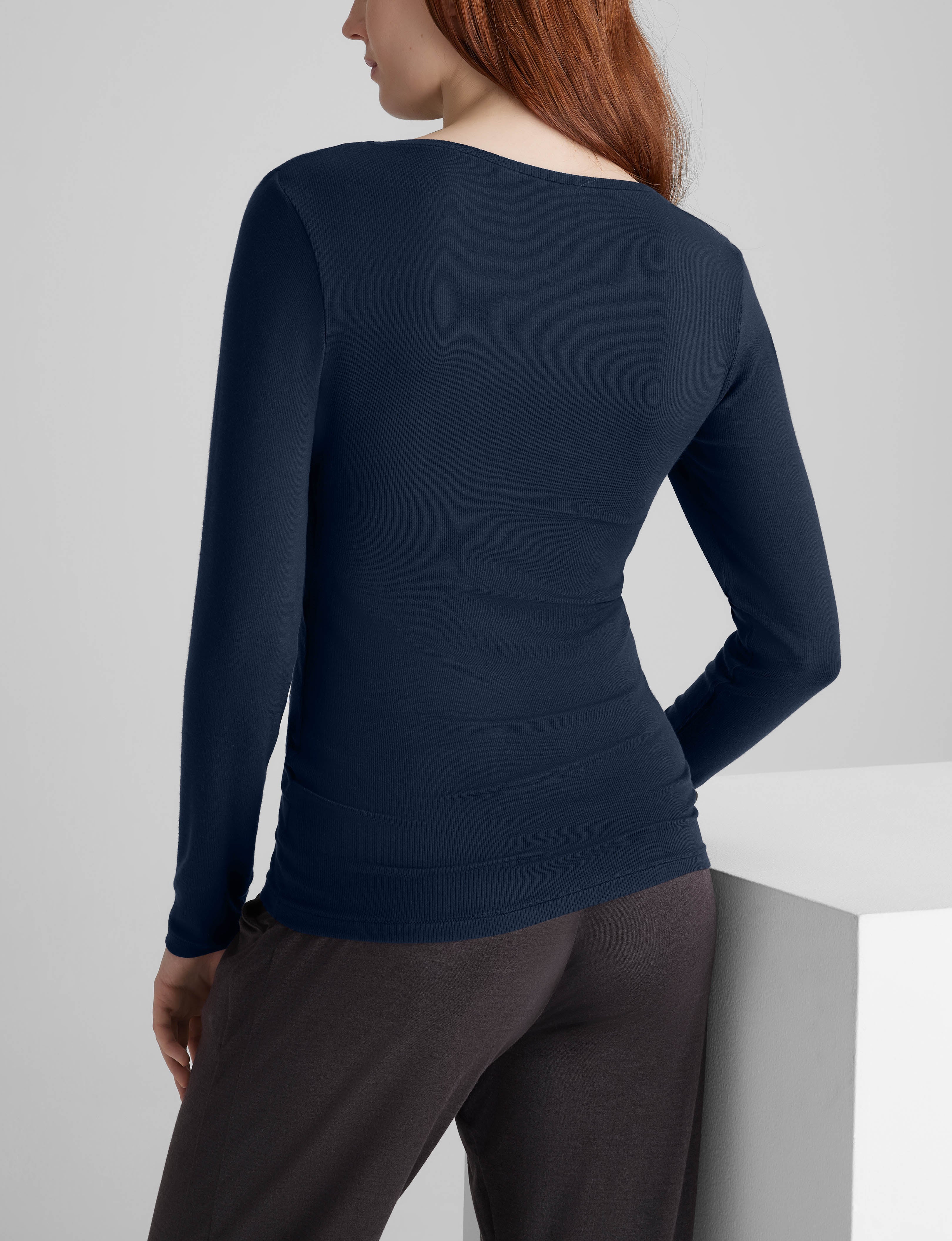 Women's Stretchy Micro Rib Long Sleeve T-Shirt - Soft Comfort Fit Casual Top for Layering, Workouts & Everyday Wear