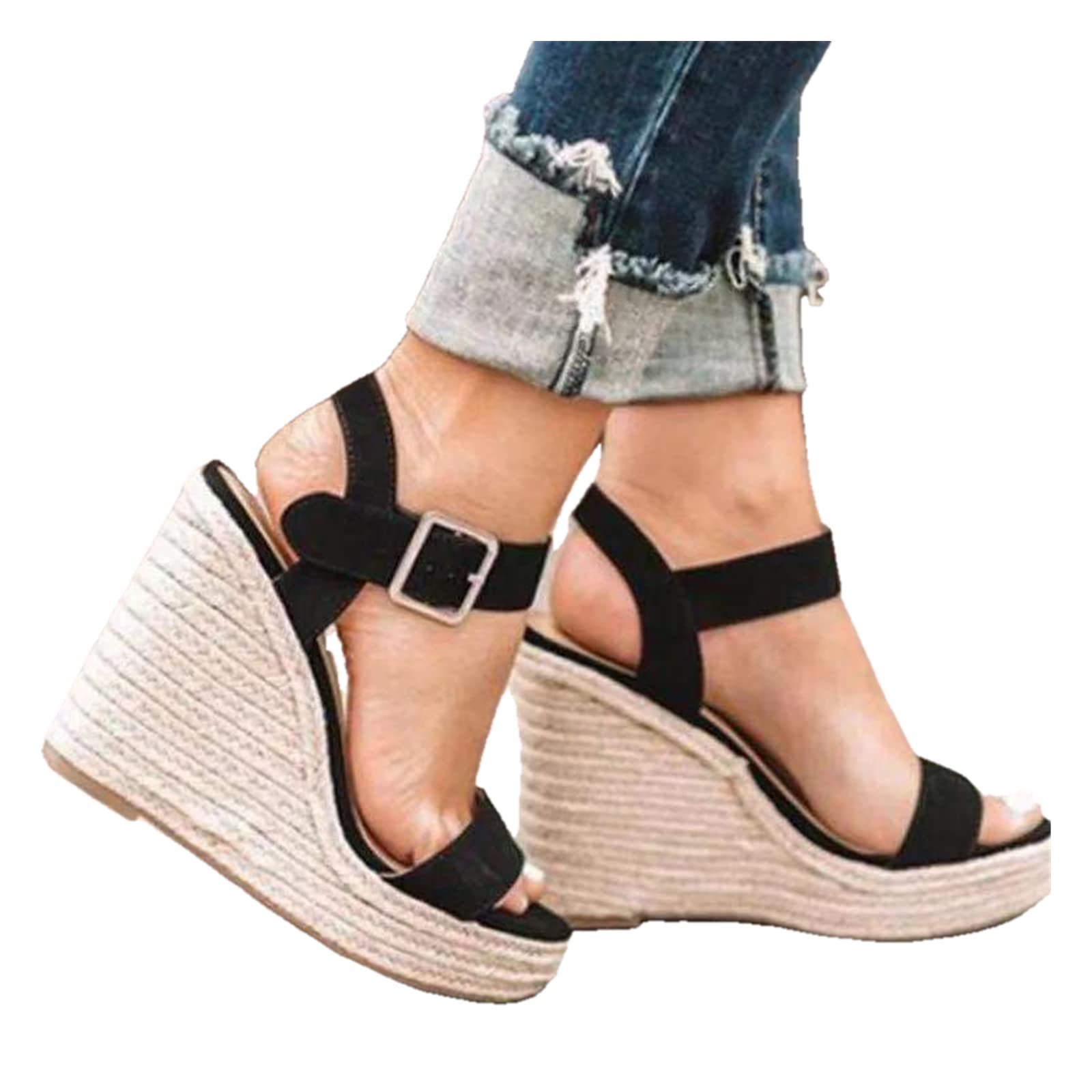 Women's Casual Wedge Sandals - Summer Open Toe Ankle Strap Platform Sandals for Beach, Vacation & Everyday Wear | Dressy Buckle Design for Comfort & Style