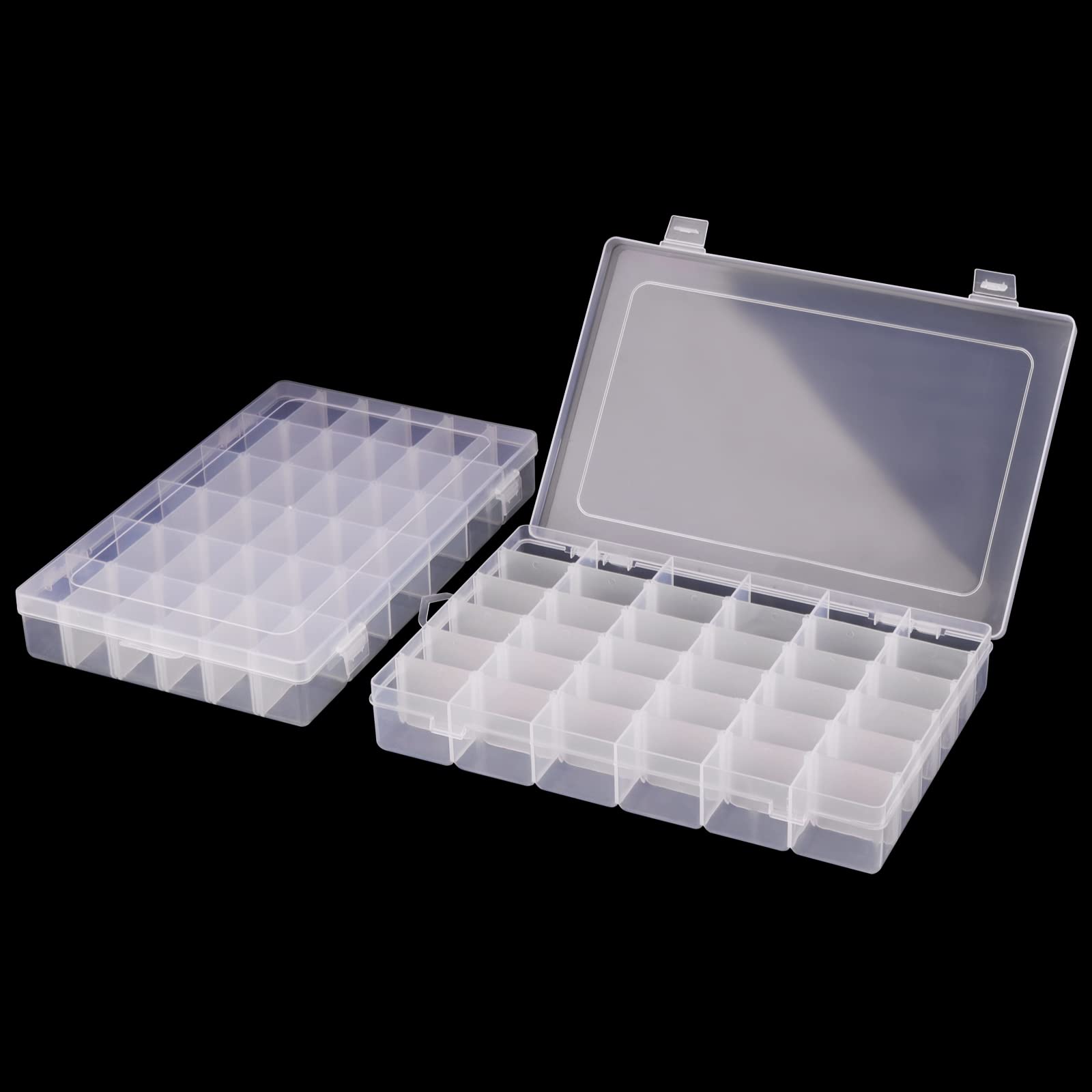 MANCHAP 8 Pack 36 Grids Clear Plastic Beads Storage Containers with Removable Dividers | Jewelry Organizer Box for Beads, Crafts & Label Stickers | Perfect for DIY Art Projects, Craft Room Organization & Small Parts Storage