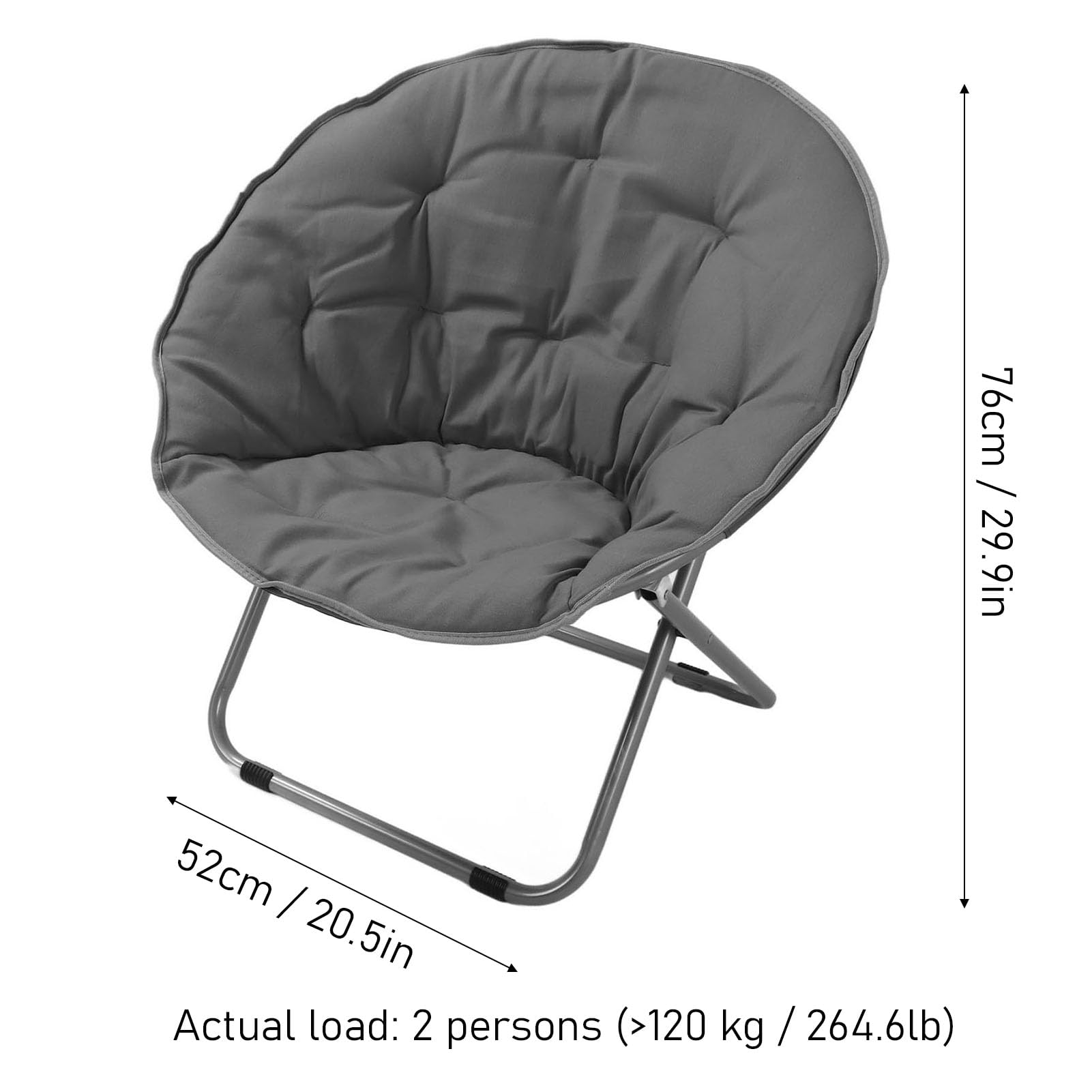 Steel Alloy Folding Chair - Oversized Round Padded Moon Chair with Soft Cushion | Portable & Stable Foldable Chair for Camping, Beach, Picnic, Outdoor Relaxation, Patio Lounging & Backyard Gatherings
