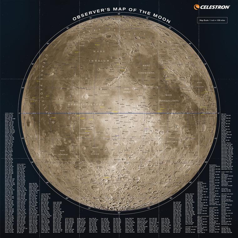 Observer's Map of the Moon (93704) - Detailed Lunar Chart for Astronomy Enthusiasts & Stargazers - Perfect for Telescope Observation, Night Sky Exploration & Space Education