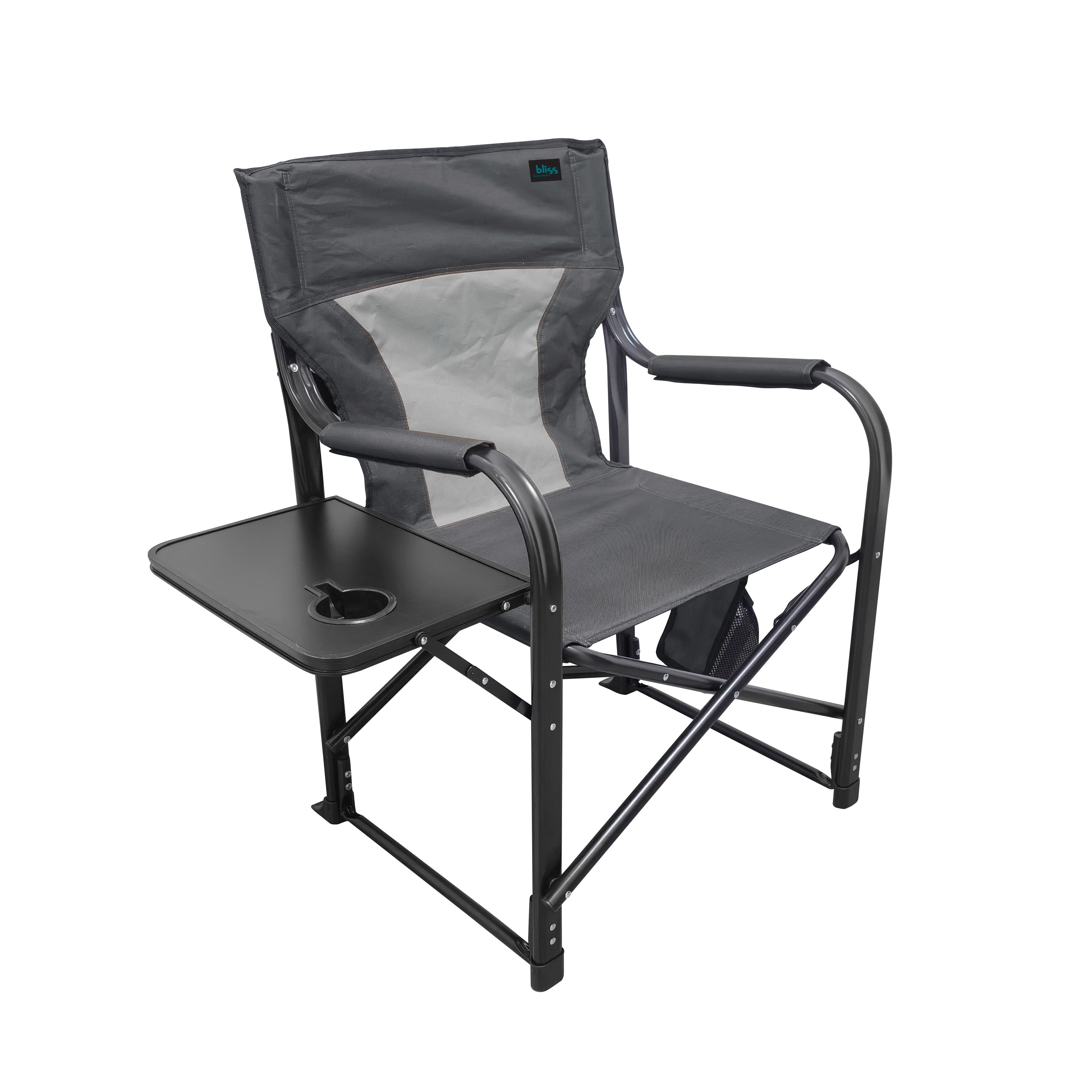 Bliss Hammocks BHC 24VH GRY 24 Volt Heated Director's Chair | 21 Inch Wide | 3 Temperature Settings | 2.0 Ah Battery & Charger Included | Perfect for Outdoor Camping, Fishing, and Patio Relaxation