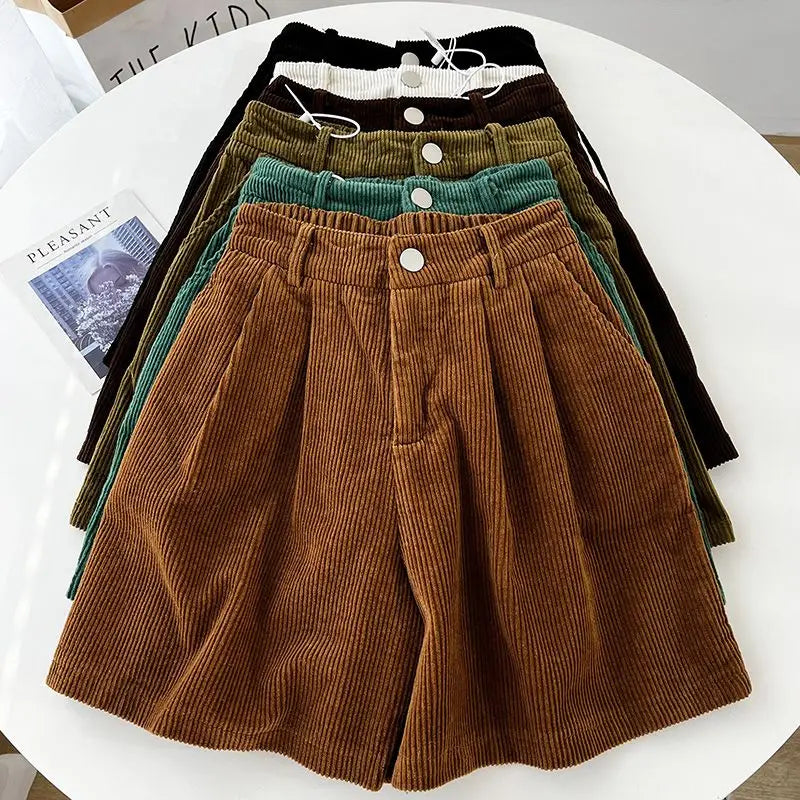 2023 Women's High Waist Oversized Corduroy Shorts - A-Line Wide Leg Casual Pants for Autumn/Winter | Perfect for Streetwear, Office & Weekend Outfits