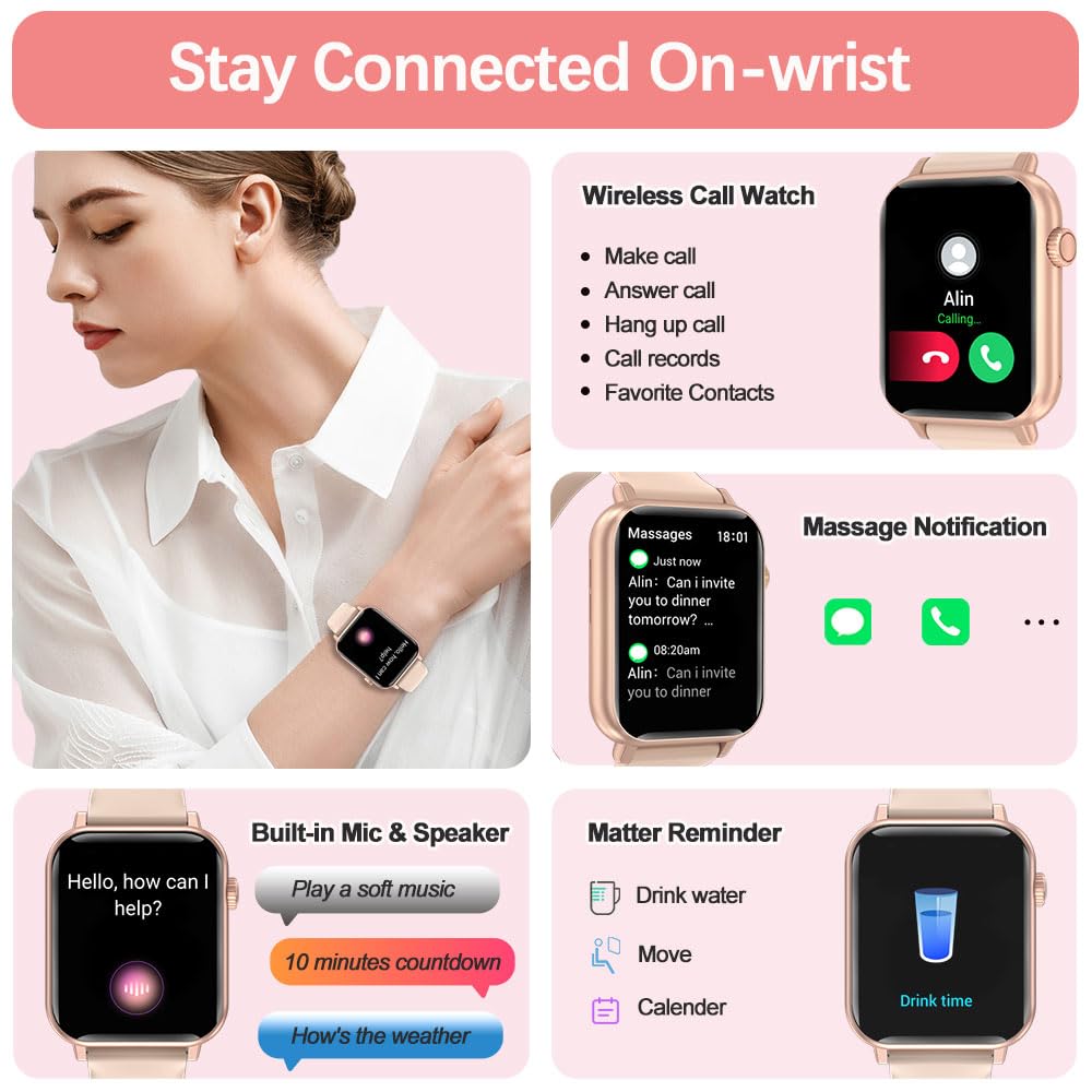 Smart Watch for Women with Call & Text Notifications, Fitness Tracker with Heart Rate & Blood Pressure Monitor - 1.96