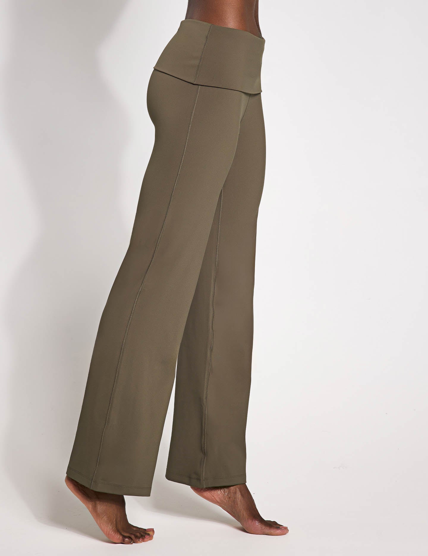 One Dri FIT Fold Over Yoga Pants for Women - Ironstone & Black - Perfect for Workouts, Lounge & Travel