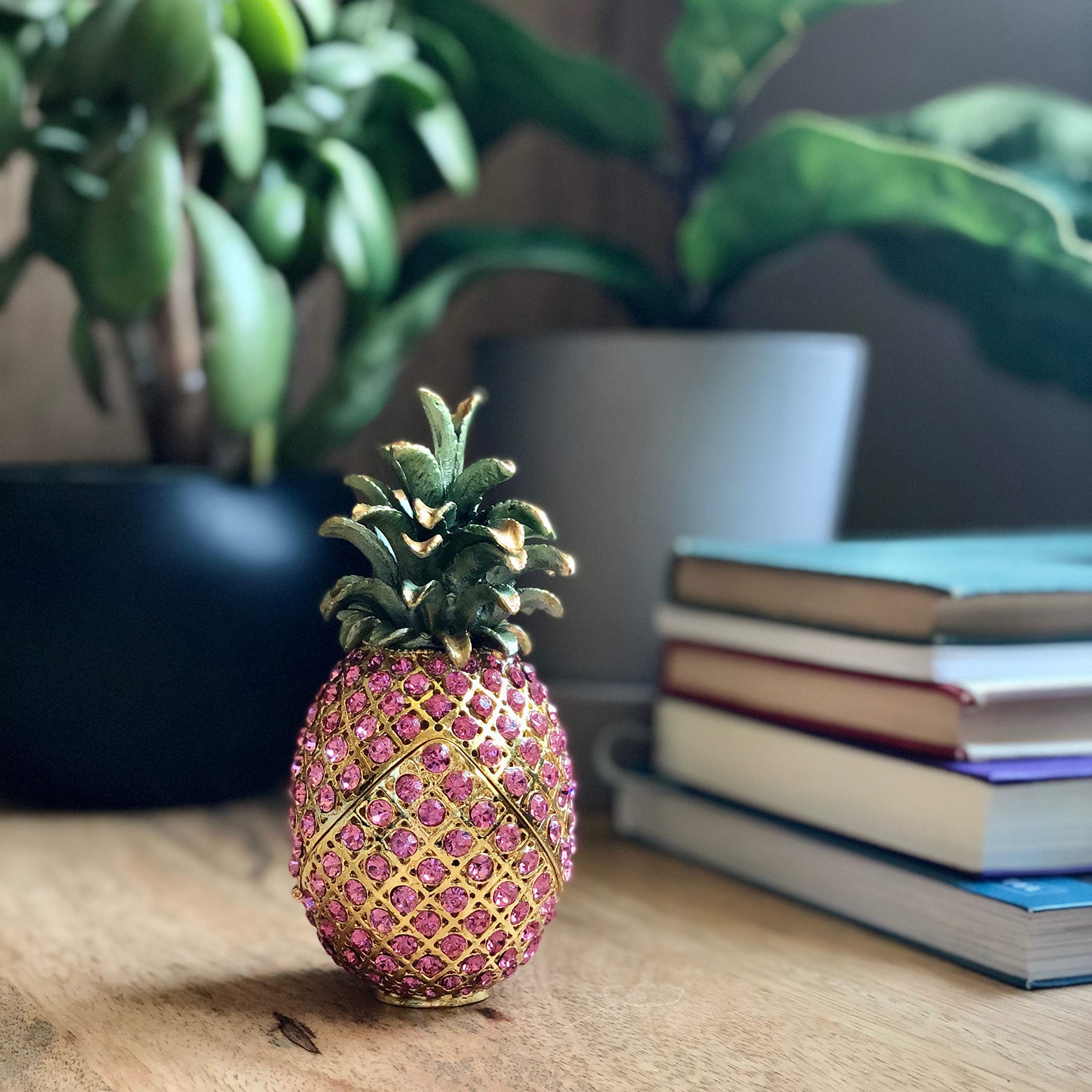 KALIFANO Pink Pineapple Jewelry Box with Swarovski Crystals - Handmade Gemstone Storage Organizer for Earrings, Necklaces & Rings | Elegant Display Case & Collectible Home Decor for Bedroom, Vanity or Gift