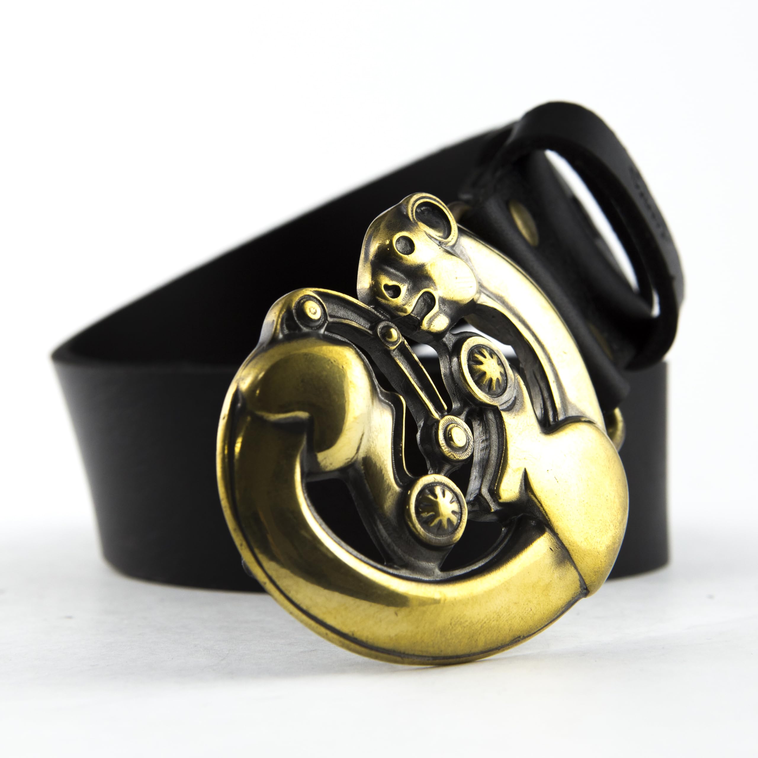 Handmade Scythian Art Leather Belt with Ornamental Brass Buckle - Leopard Design for Men & Women | Perfect for Casual Wear, Renaissance Fairs & Historical Reenactments