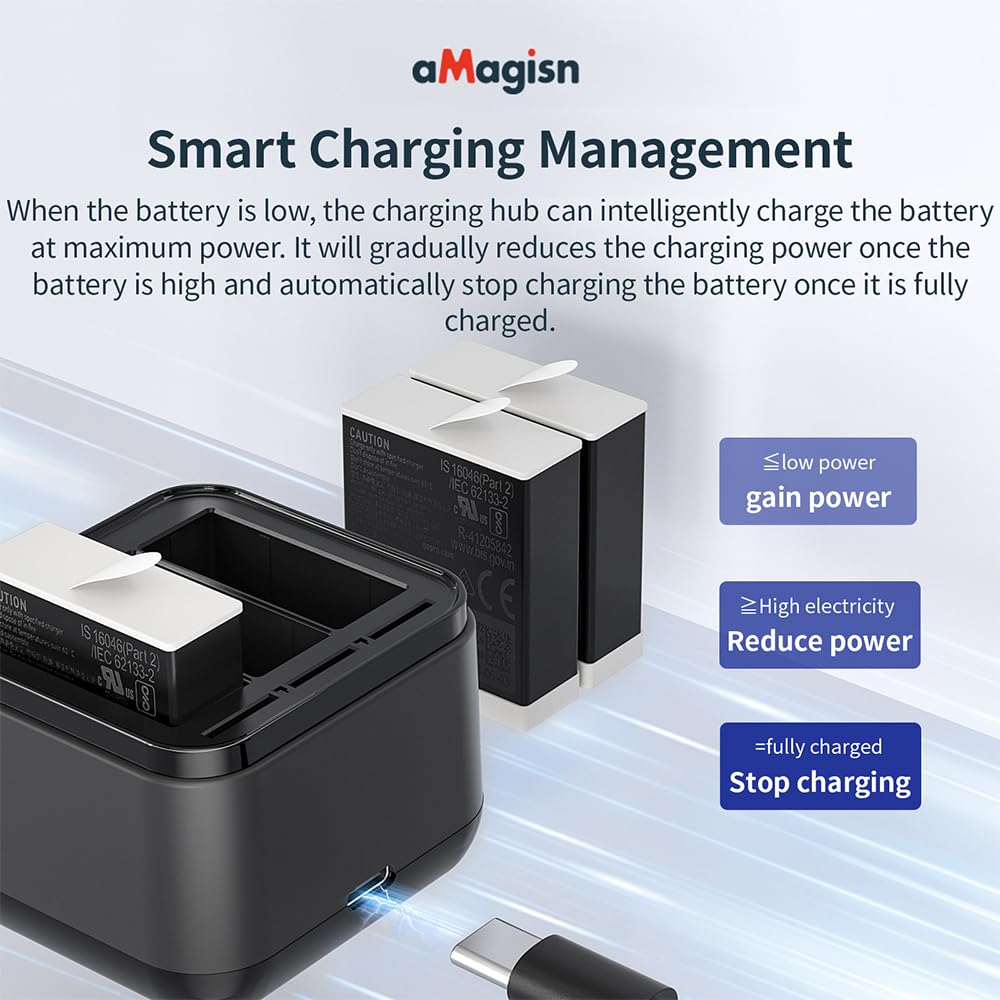 Fast USB-C Quick Charger for GoPro Hero 12/11/10/9 - 3-Battery Simultaneous Charging with Cable | Perfect for Travel, Vlogging & Outdoor Adventures