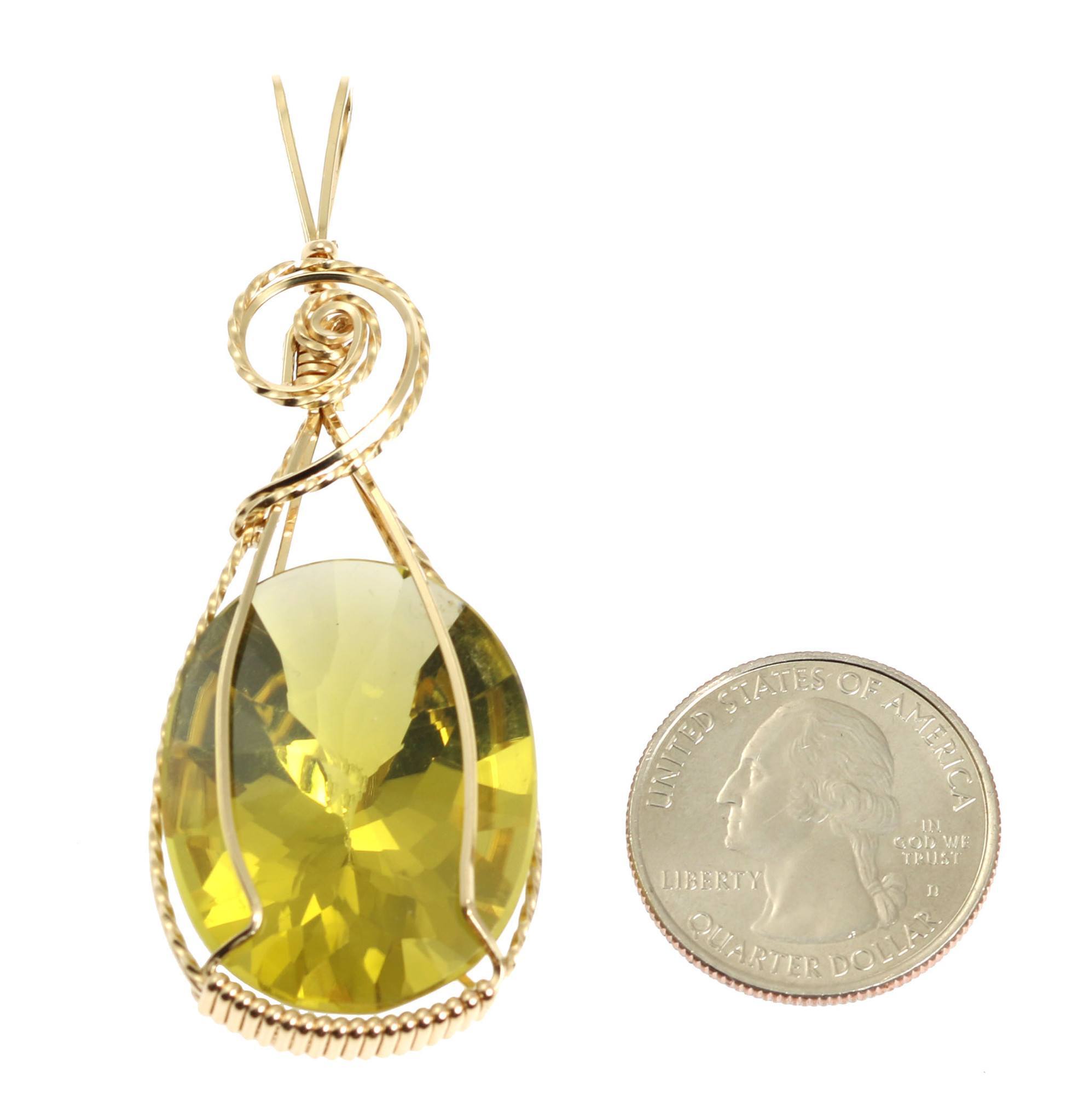 49.5 CT Oval Green Gold Quartz Pendant in 14K Gold Filled - Elegant Jewelry for Women, Perfect for Parties, Weddings & Everyday Wear