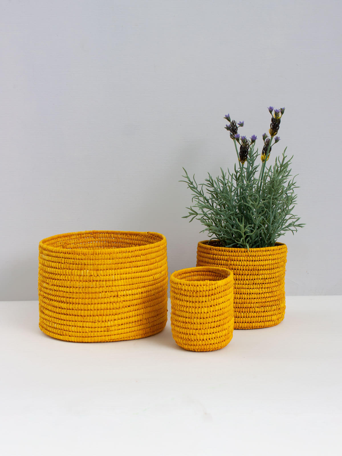 Natural Raffia Storage Baskets - Handwoven Yellow Woven Baskets for Home Organization, Bathroom & Bedroom Decor | Perfect for Laundry, Toys, Blankets & Closet Storage