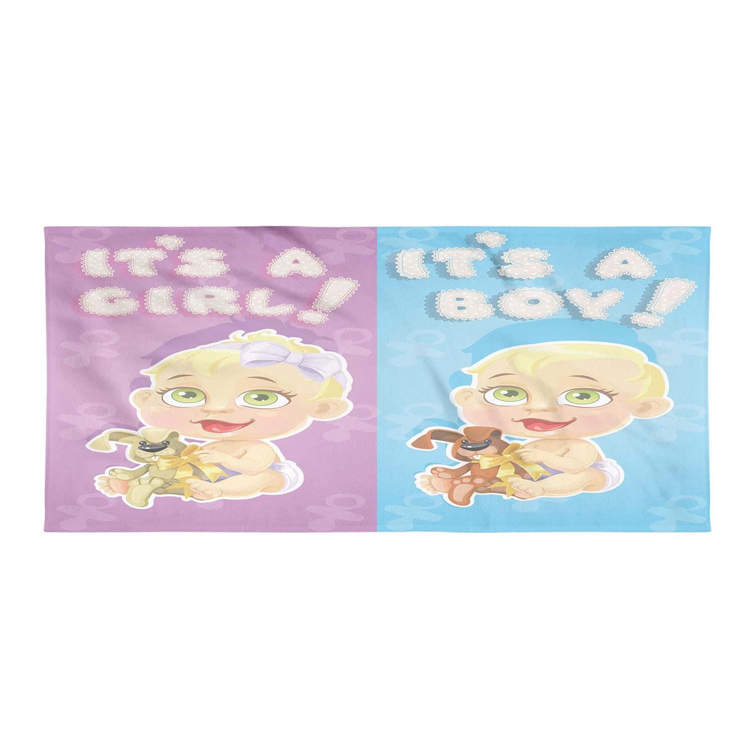 Ambesonne Gender Reveal Backpacking Towel - Quick Dry Soft Absorbent Microfiber for Camping & Hiking - Blue & Pink Puppy Dog Design for Baby Shower & Birthday Celebrations - Compact Travel Towel for Outdoor Adventures, Beach Trips & Pool Parties