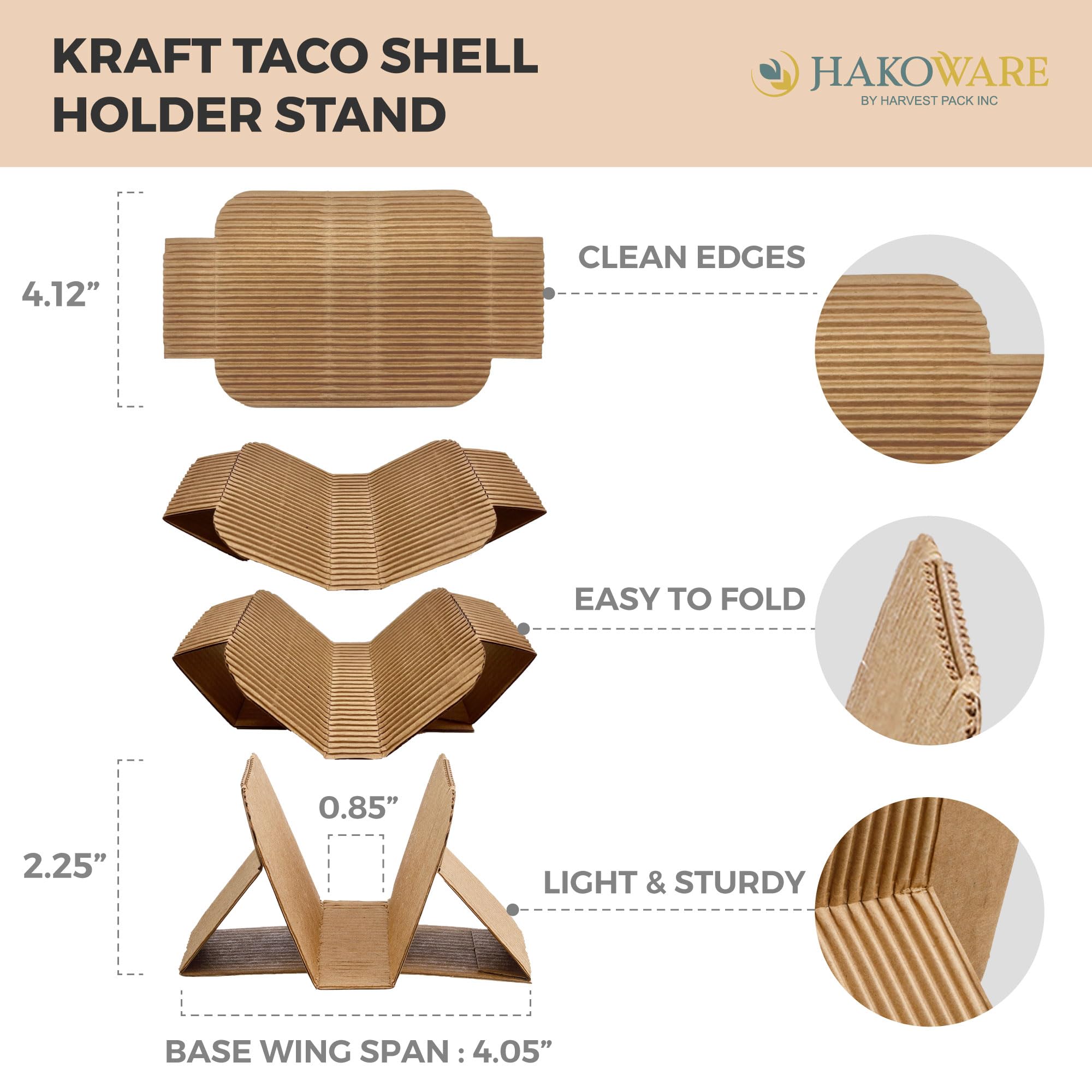 1000-Pack AURA by HARVEST PACK Disposable Kraft Taco Holder Stand - Serving Rack for Hot Dogs, Waffles, Sandwiches, Shawarmas, Gyros & Pita Wraps - Perfect for Taco Parties, Food Trucks & Catering Events