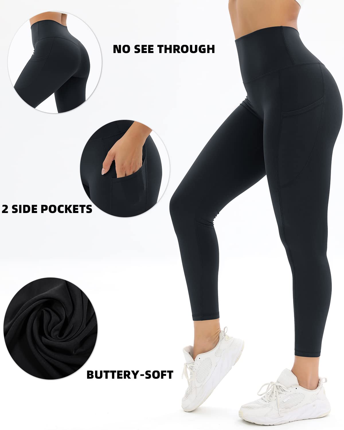 2 Pack Women's High Waisted Yoga Pants with Pockets - Tummy Control Workout Running Leggings for Gym, Yoga & Everyday Wear