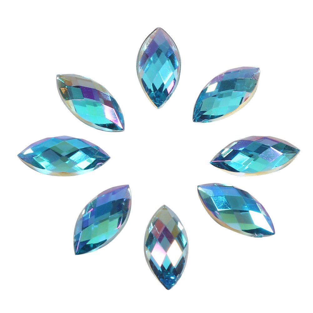 500Pcs Light Blue Crystal Rhinestones, 7mmx15mm Acrylic Flat Back Horse Eye Shape Gems for DIY Crafts, Clothing Decoration, Phone Embellishment, Scrapbooking & Nail Art - Perfect for Costume Design, Wedding Decor and Handmade Jewelry Making