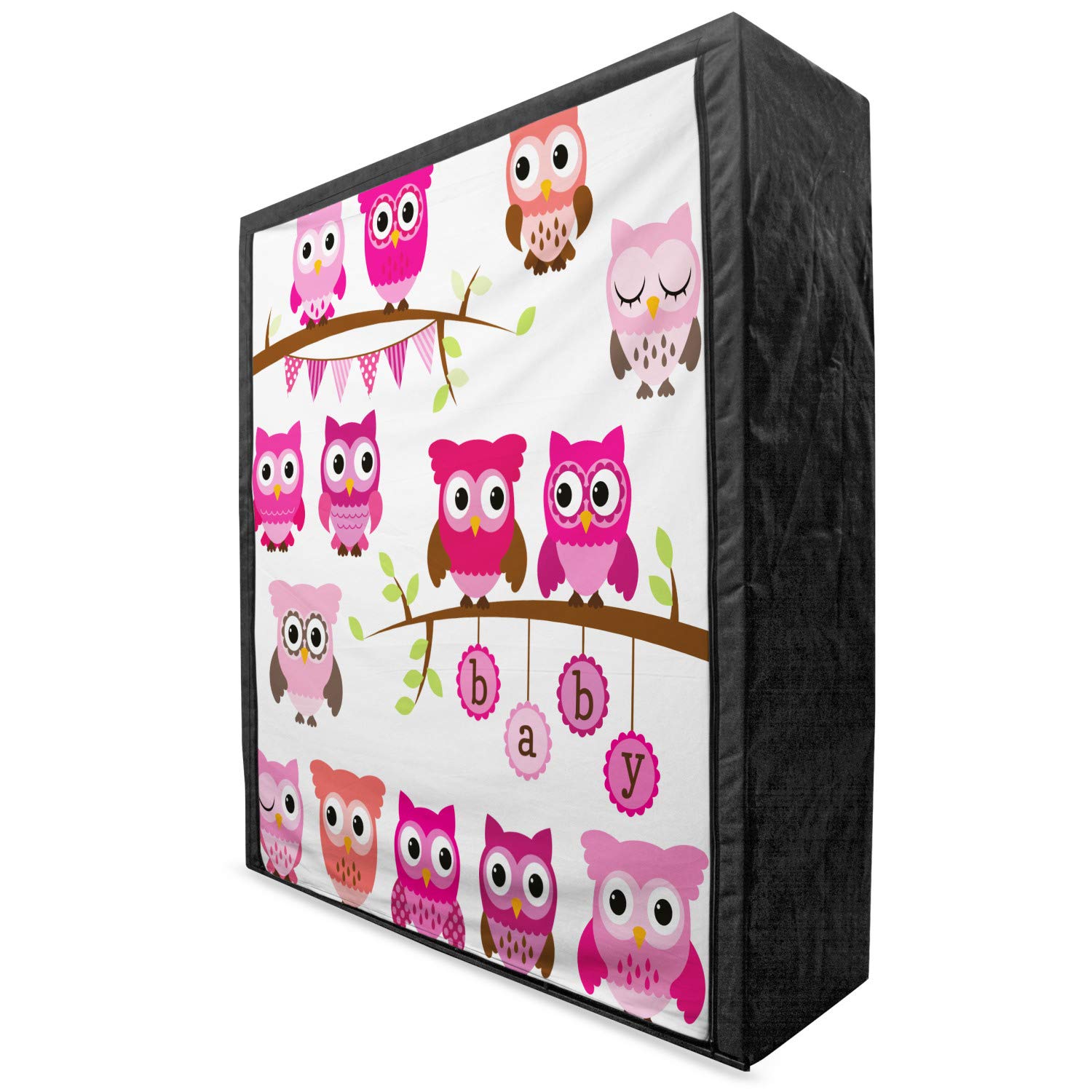 Ambesonne Cartoon Portable Fabric Wardrobe - Owl & Branch Themed Clothing Organizer with Shelves, 59 Inch Storage Closet for Girls Room (Purple, Brown, Pink) | Perfect for Bedroom, Dorm & Kids Closet Organization