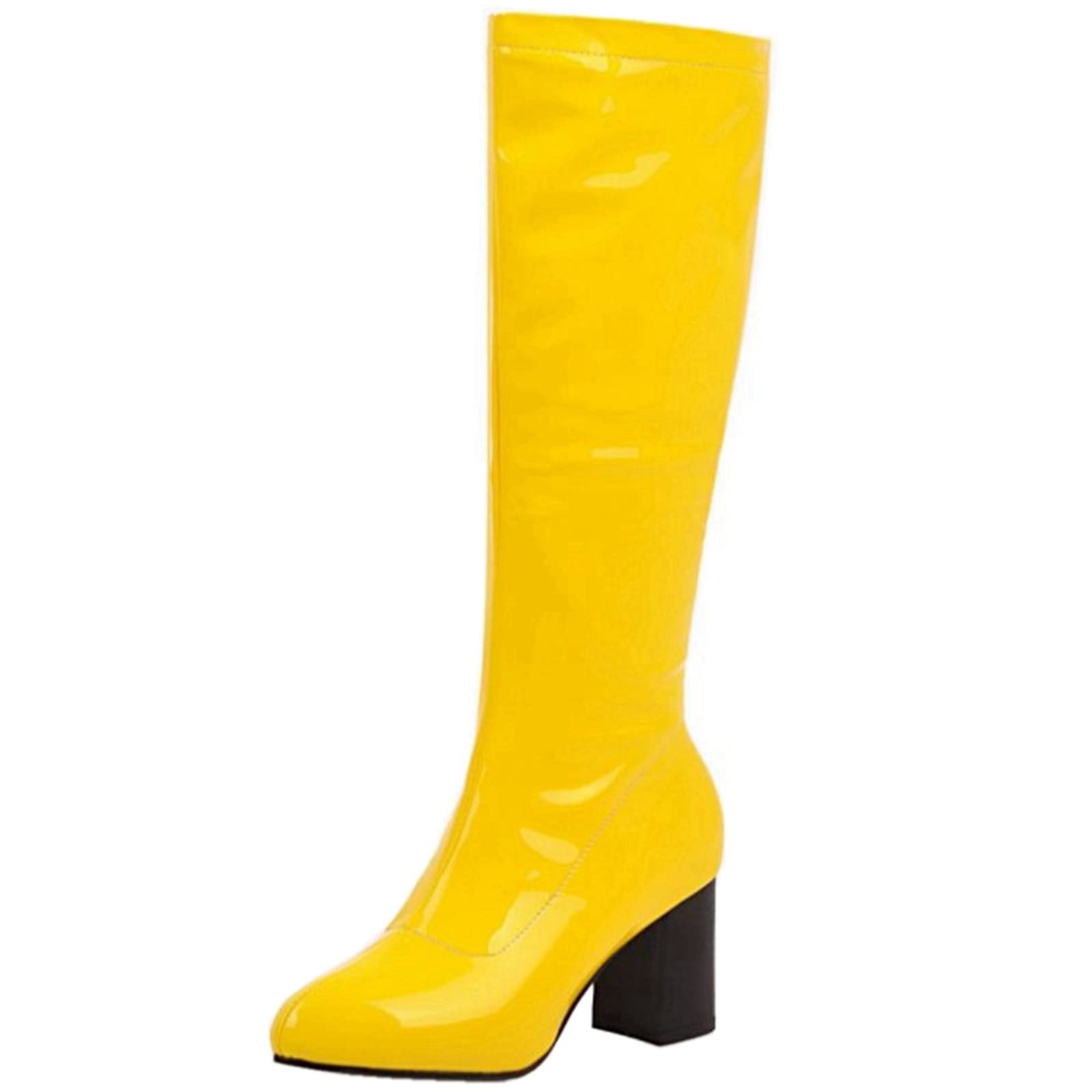 ErikenUrben Women's Fashion Knee High Boots - Patent Leather Chunky Heels, Cosplay & Party Boots for Halloween, Costume Events & Night Out