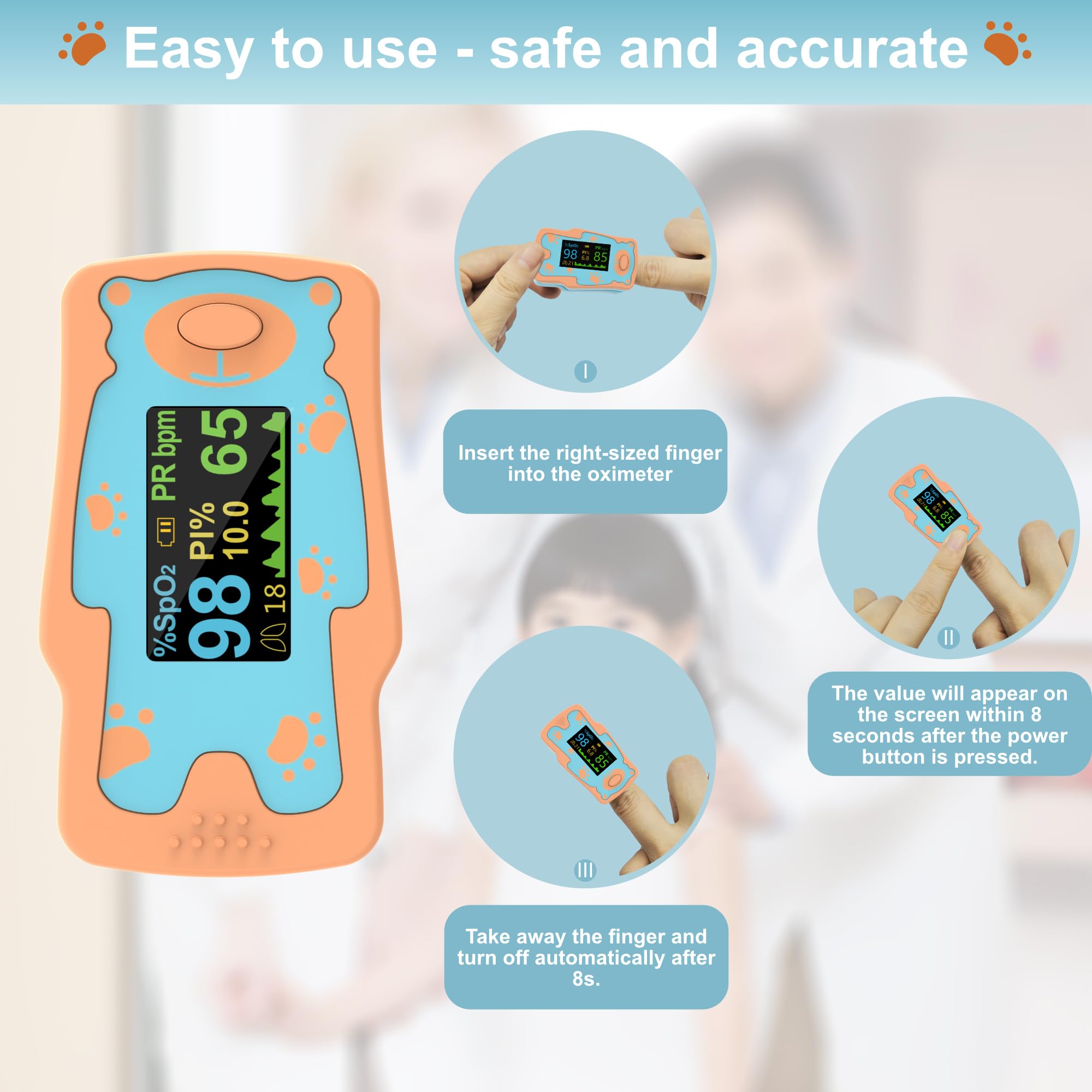 **Kids Pulse Oximeter - HSA/FSA Eligible, Accurate Blood Oxygen Saturation Monitor for Children with OLED Display & 2 AAA Batteries - Ideal for Home Use, Travel, and Pediatric Care**