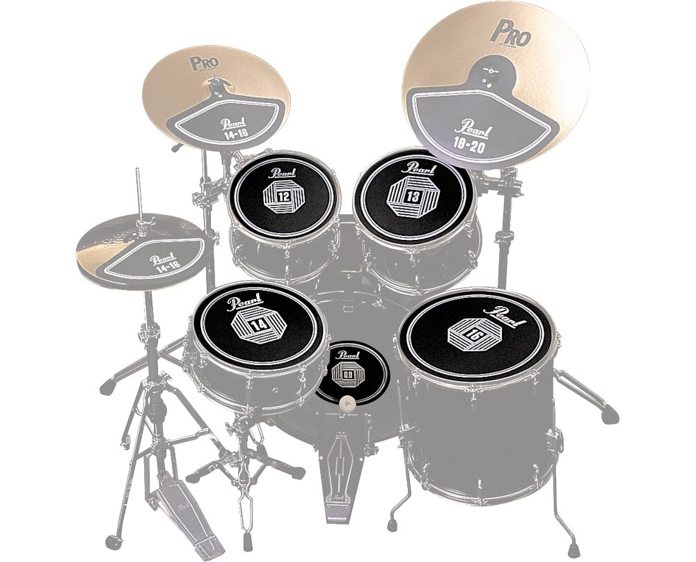 Pearl RP50 Rubber Drum Practice Pad Set (12, 13, 14, 16-inch) with Bass Drum Pad - Quiet Drumming Solution for Home, Studio & Apartment Practice