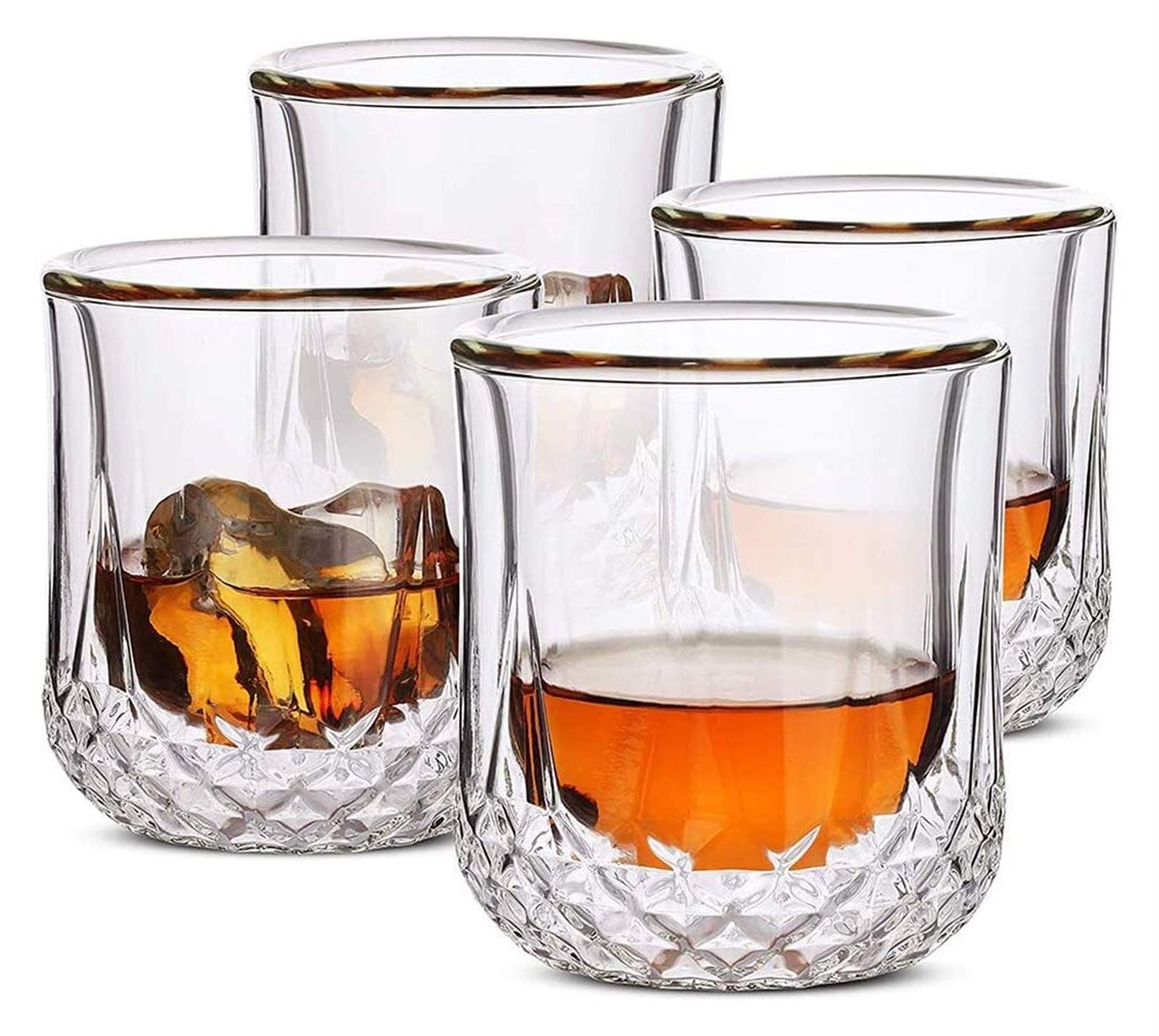 Premium Whiskey Decanter and Glasses Set - 4 Double Wall Crystal Old Fashioned Rocks Glasses for Scotch, Bourbon, Vodka Cocktails - Elegant Barware Gift for Men & Home Entertaining