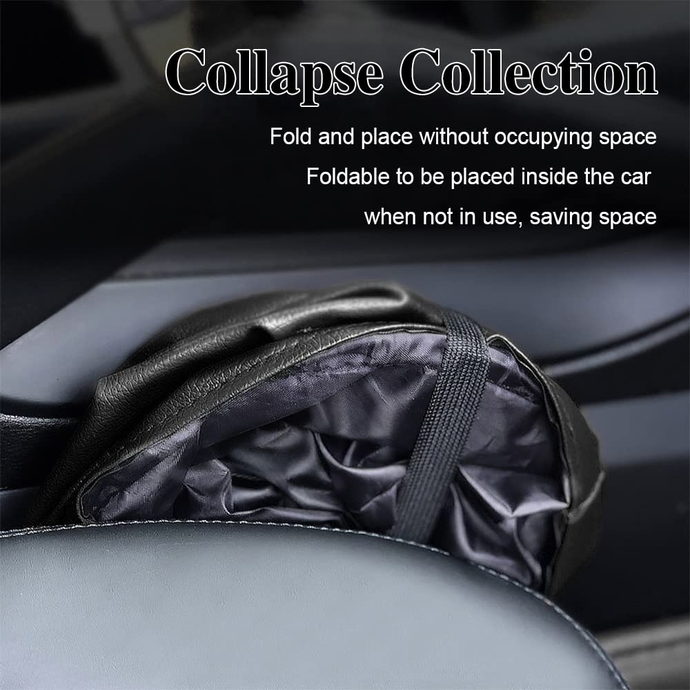 Collapsible Waterproof PU Leather Car Trash Can - Portable Pop Up Car Garbage Bin for SUV, Truck & Vehicle - Multipurpose Auto Interior Accessories for Road Trips, Commuting & Family Travel (Black)
