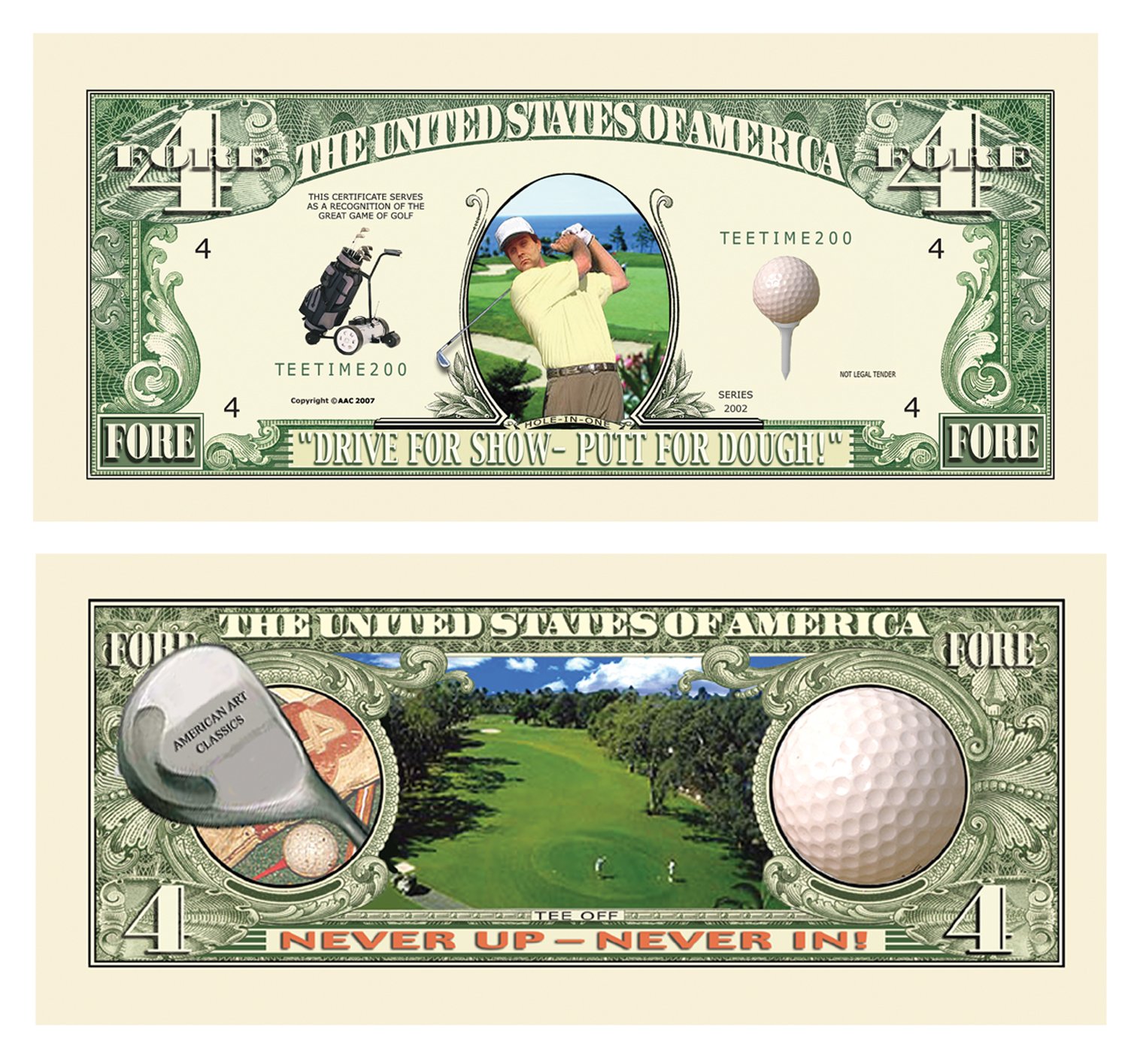 American Art Classics Golfing Fore (Four) Dollar Bill in Currency Protector - Premium Golf Gift for Golfers & Golf Lovers | Perfect for Birthdays, Father's Day & Golf Tournament Prizes