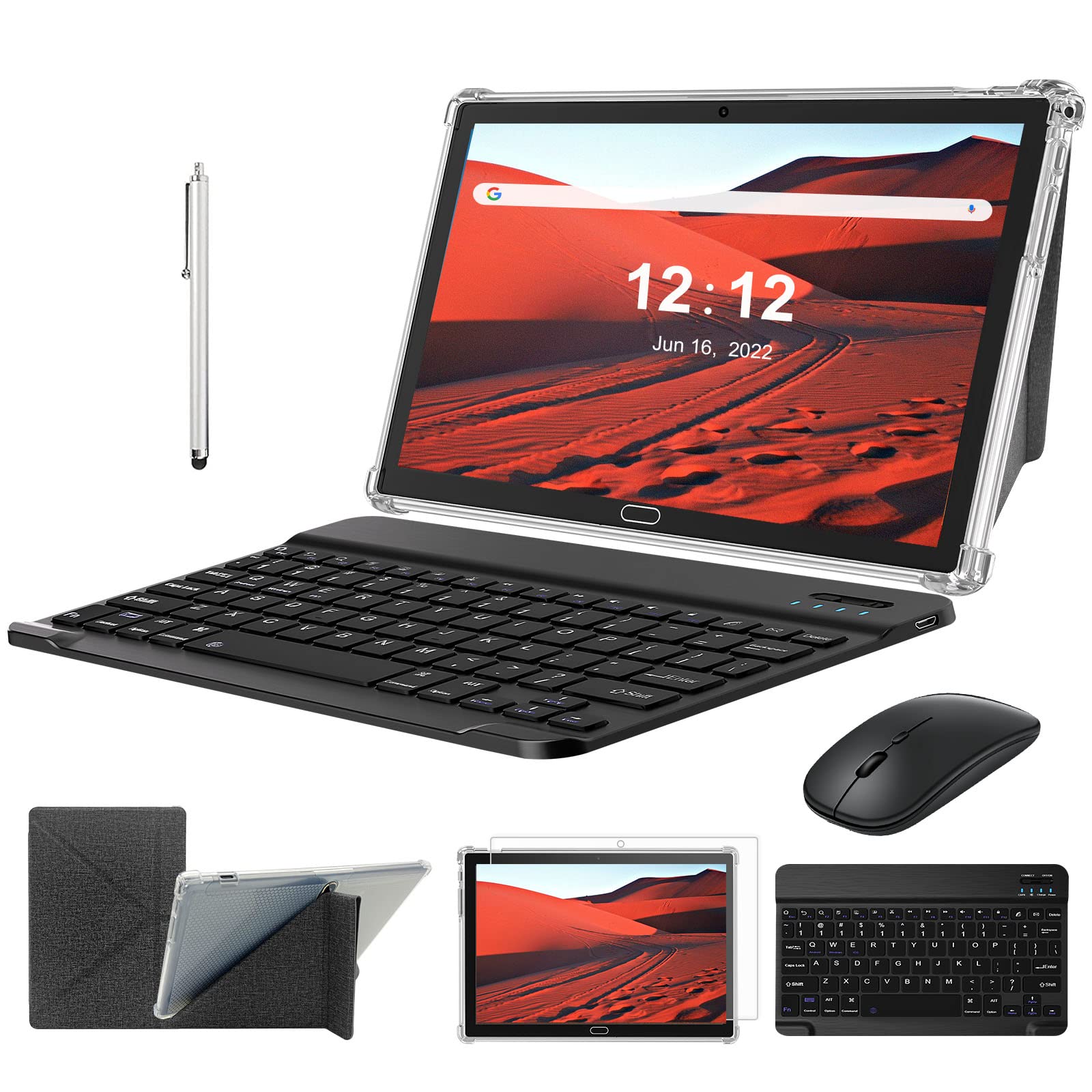 10.1 Inch Android 11 Tablet with 4G Phone Call & Dual SIM - Octa-Core Processor, 4GB RAM + 64GB ROM (Expandable to 256GB) - Includes Keyboard Case, Wireless Mouse & Stylus (Gray) - Perfect for Work, Study & Entertainment On-The-Go
