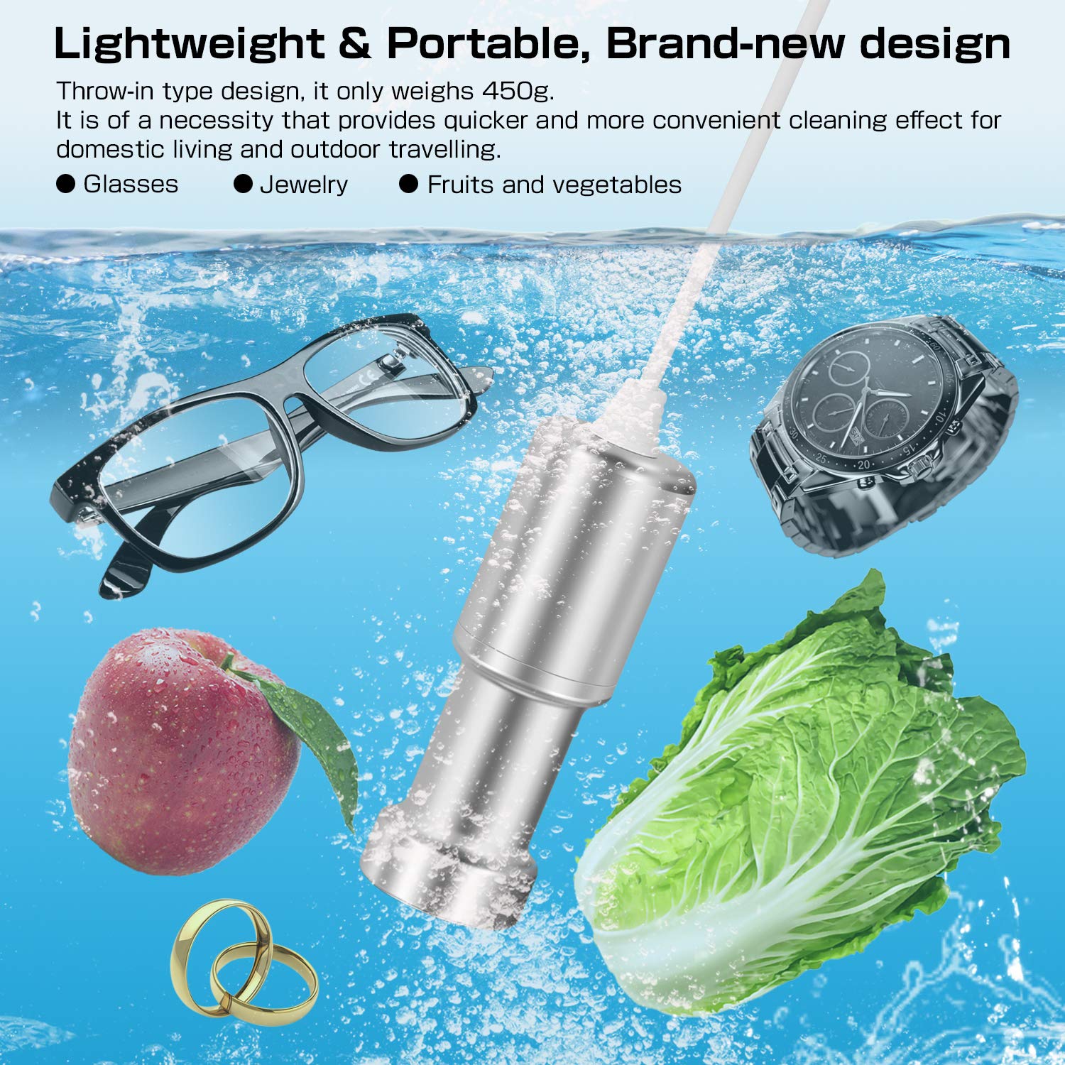 BlumWay Professional Ultrasonic Jewelry Cleaner Machine - Portable Sonic Cleaner for Jewelry, Silver, Diamonds, Rings, Glasses, Fruits & Vegetables | Home & Travel Use for Eyeglasses, Watches, Coins & More