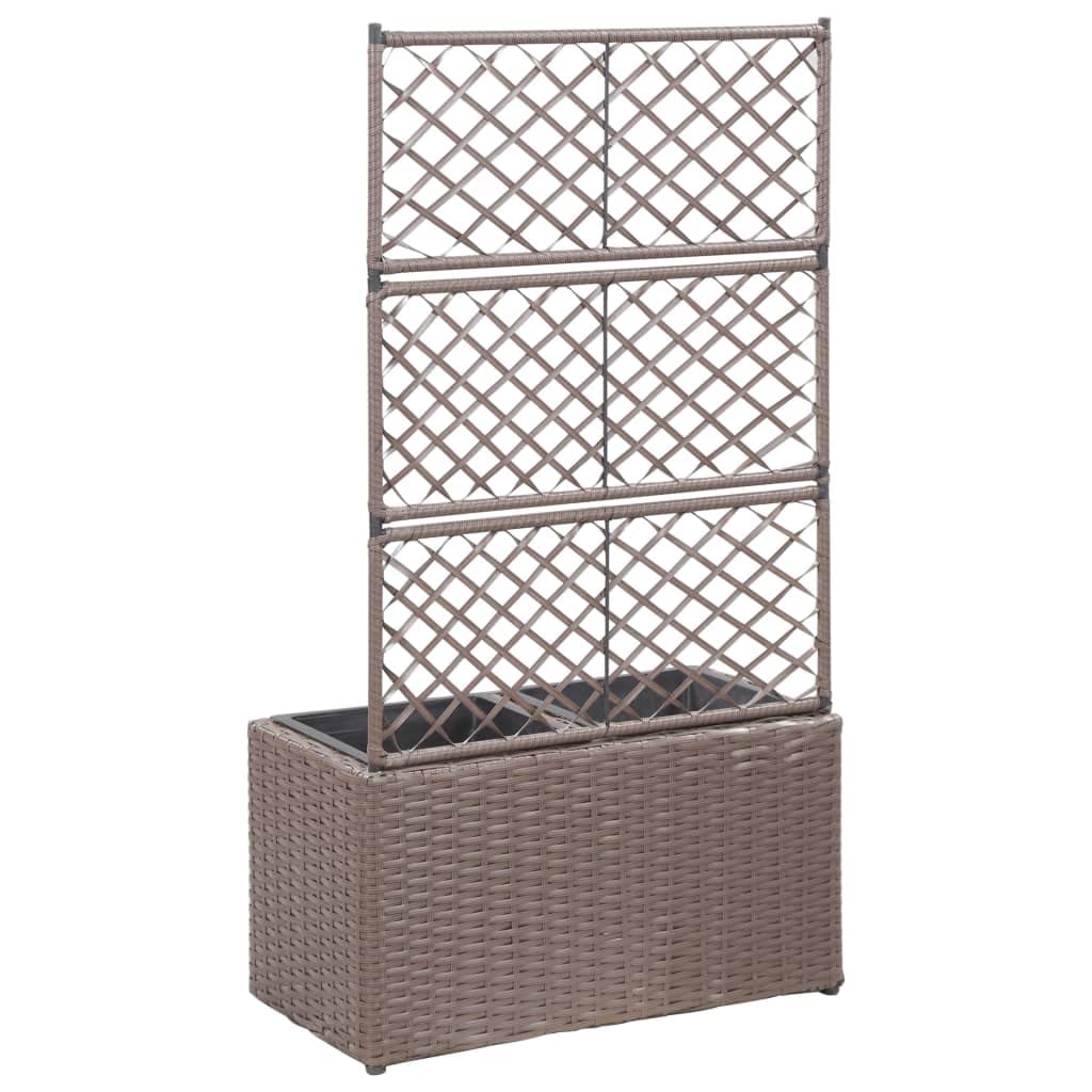 Trellis Raised Garden Bed with 2 Pots - 22.8x11.8x42.1 Inch Outdoor Rectangular Planter Box - Brown Poly Rattan for Herbs, Vegetables & Flowers - Perfect for Backyard, Patio, Balcony & Deck Gardening