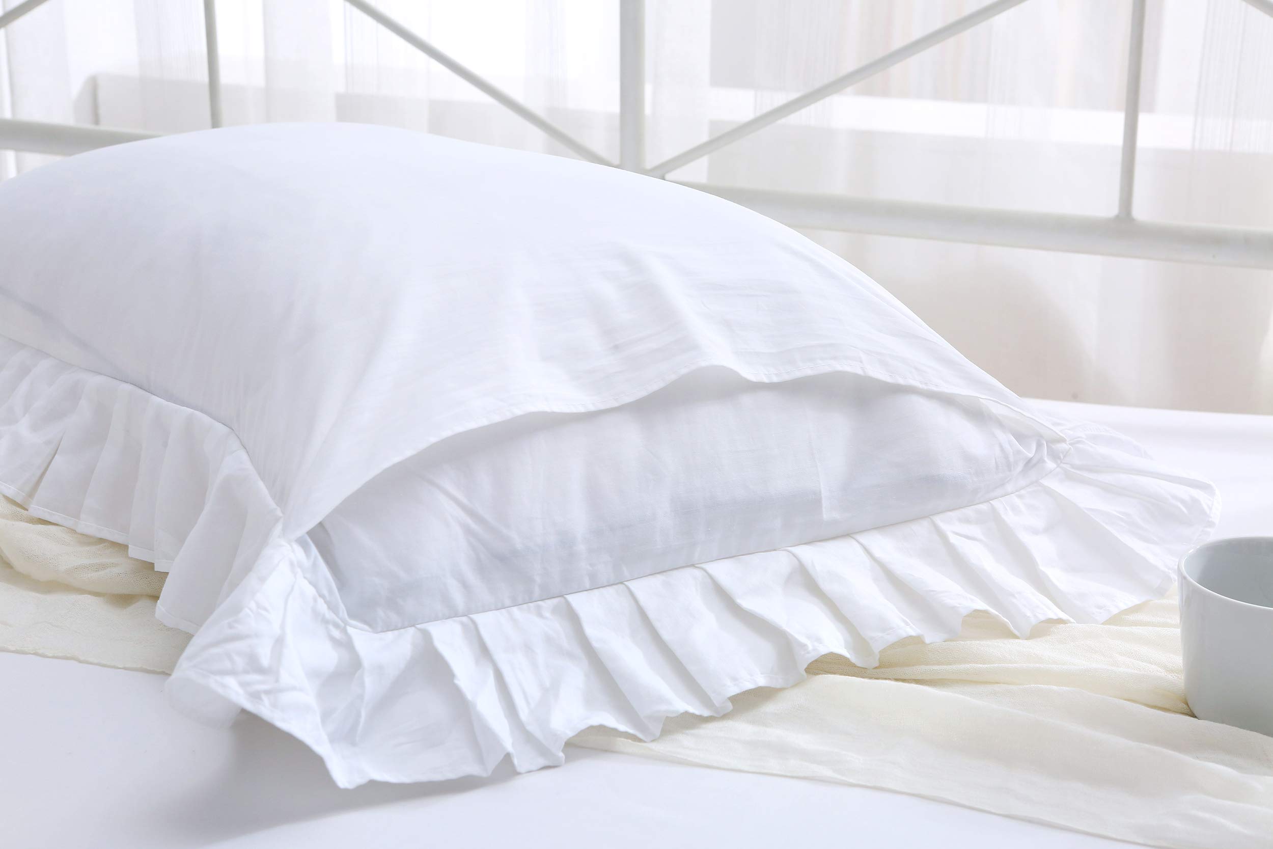 Premium Egyptian Cotton Ruffles Pillowcases - Queen Size 2-Pack (20x30 inches) Soft & Thick White Pillow Shams for Bedroom Luxury & Hotel Style Comfort