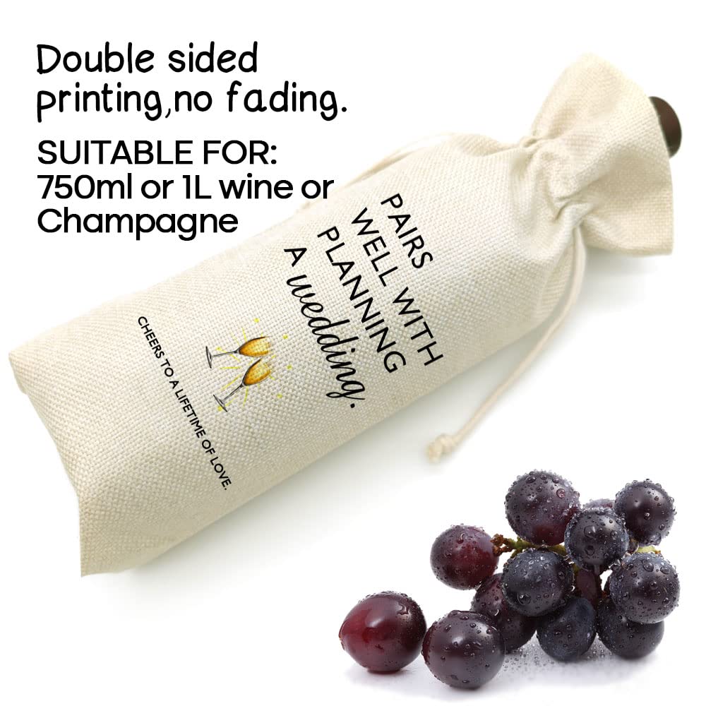 Elegant Burlap Reusable Wine Bags - Perfect Engagement Gifts for Couples, Wedding Planning & Bridal Shower Presents | Great for Wedding Celebrations, Anniversaries & Romantic Date Nights