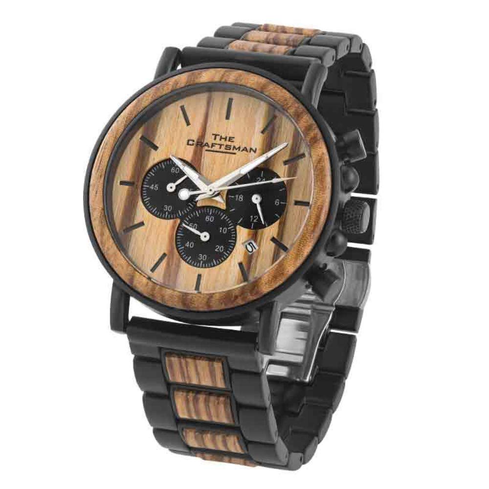Craftsman Men's Wooden Chronograph Watch - Handmade Rustic Wooden Wristwatch for Men with Date Window - Perfect for Outdoor Adventures, Business Meetings & Casual Wear #4915-005