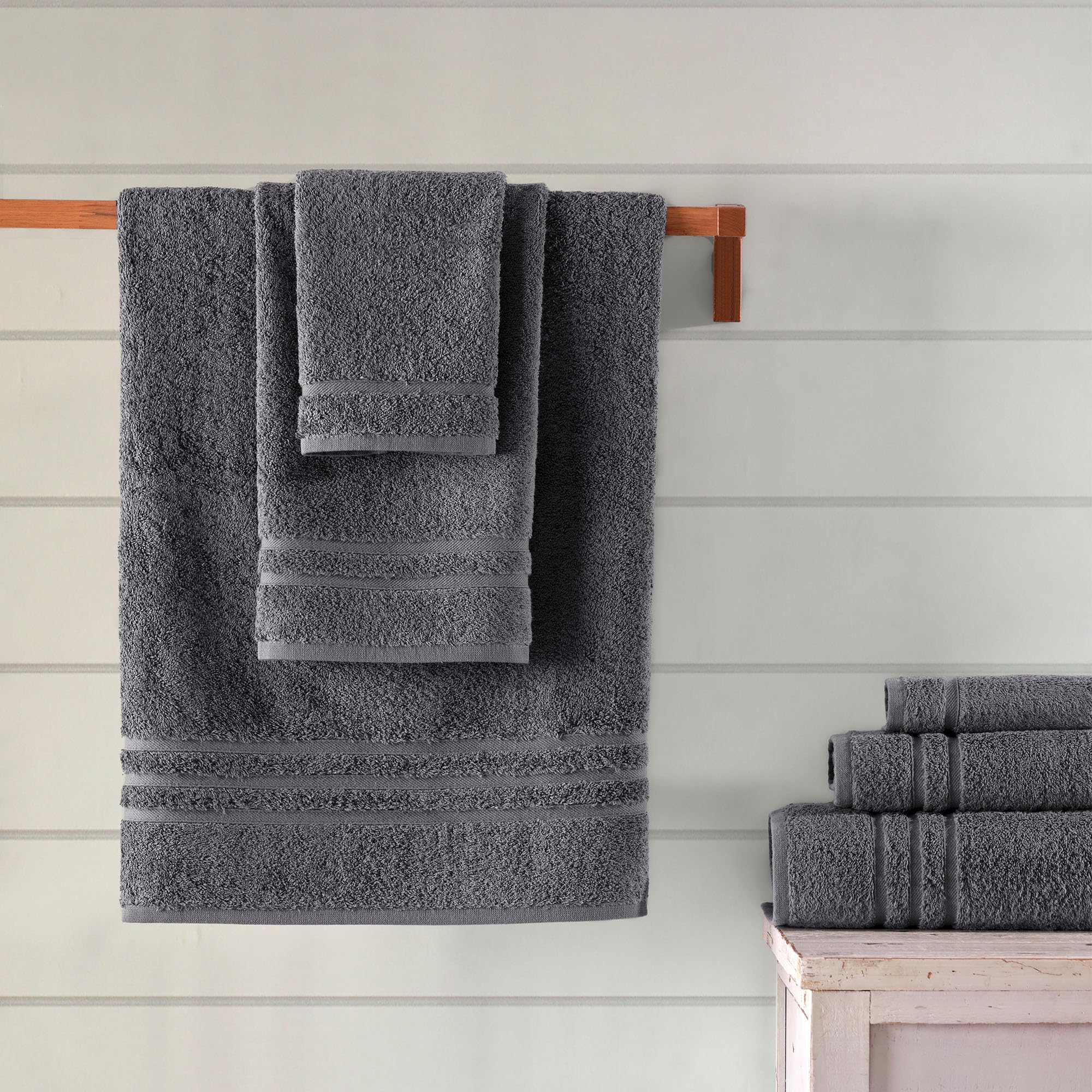 Premium 6-Piece Turkish Cotton Bath Towel Set - 2 Bath Towels, 2 Hand Towels, 2 Washcloths | Ultra Soft, Highly Absorbent Linen Grey Towels for Bathroom & Spa | Luxury Hotel-Quality Bath Linens