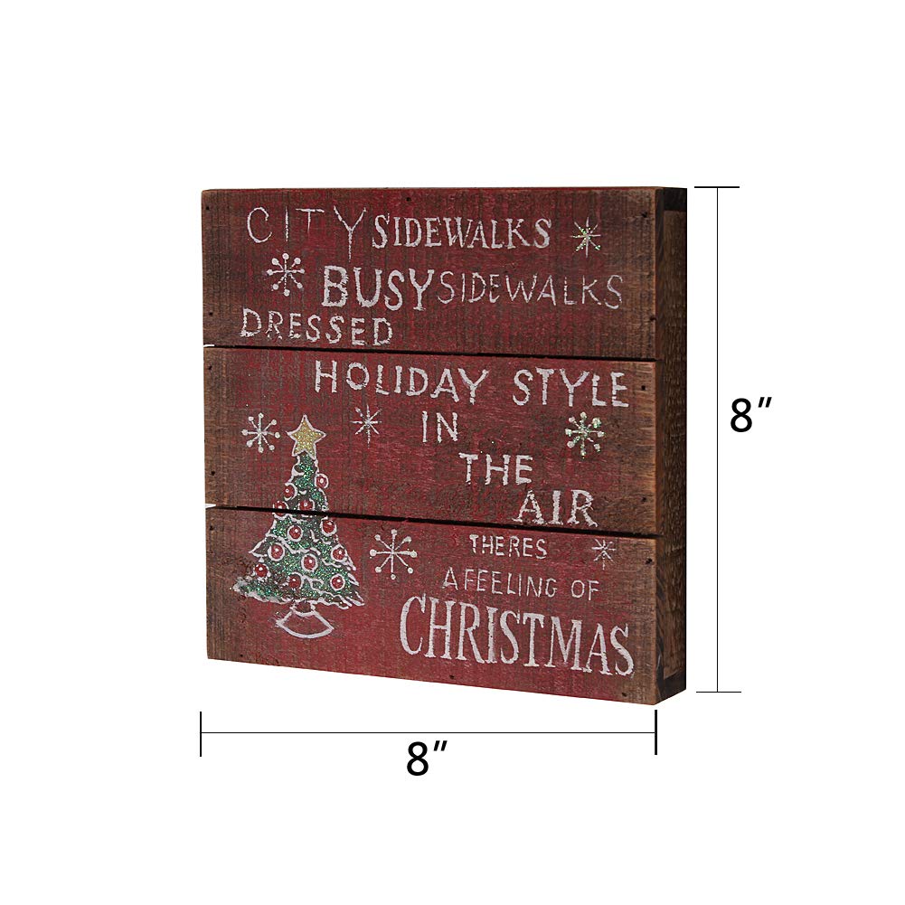 8” x 8” Wooden Wall Sign - City Side Walks Holiday Style - Rustic Table Sign & Decorative Wall Art for Home, Cafe, Office Decor - Perfect for Christmas, Living Room, Wedding & Farmhouse Decorations