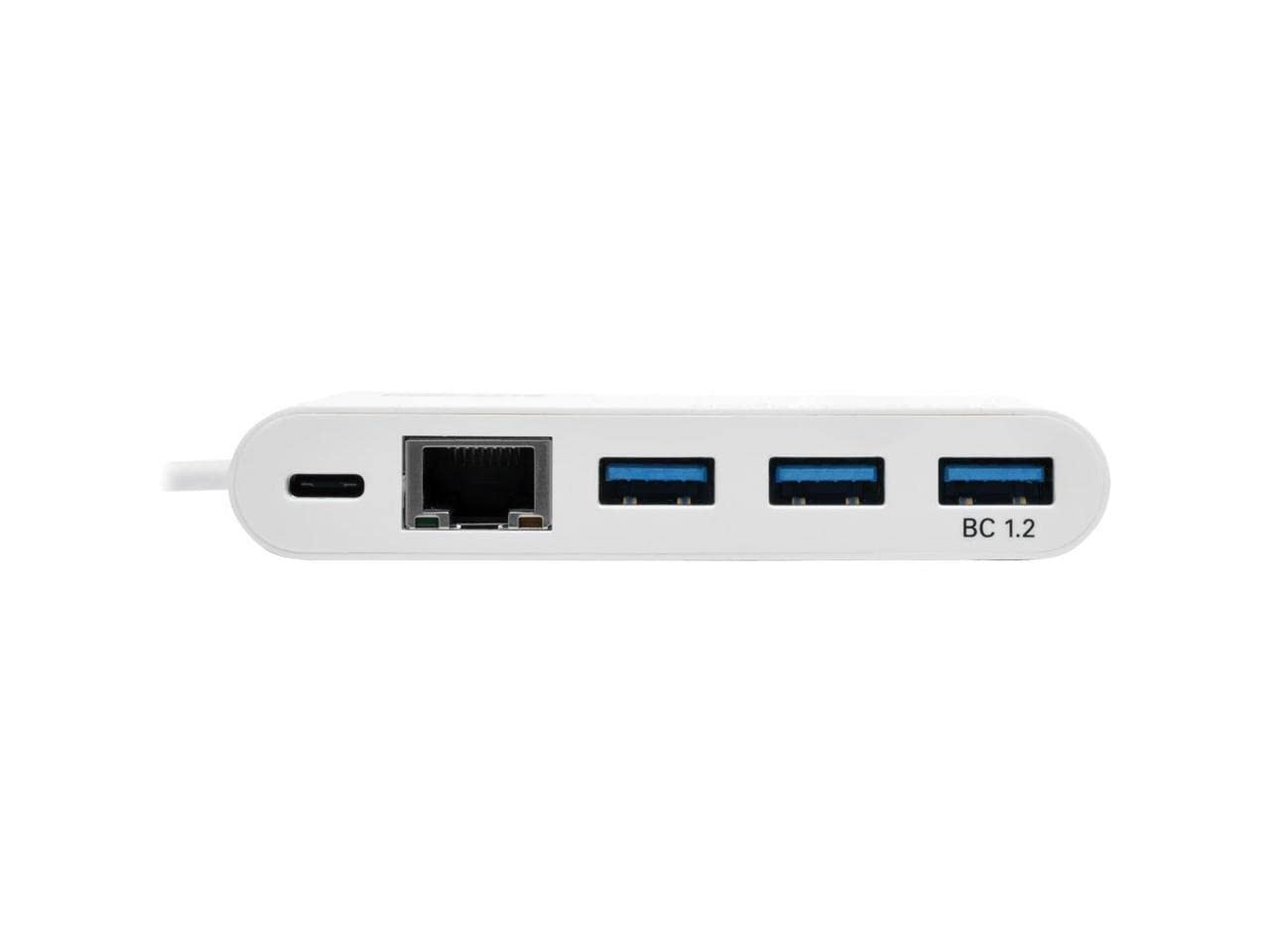 Tripp Lite U460-003-3AG-C 3-Port USB-C & USB-A Hub with Gigabit Ethernet, Power Delivery Charging - Portable USB-C Adapter for Laptop, MacBook, iPad Pro - White | Home Office & Travel Accessory