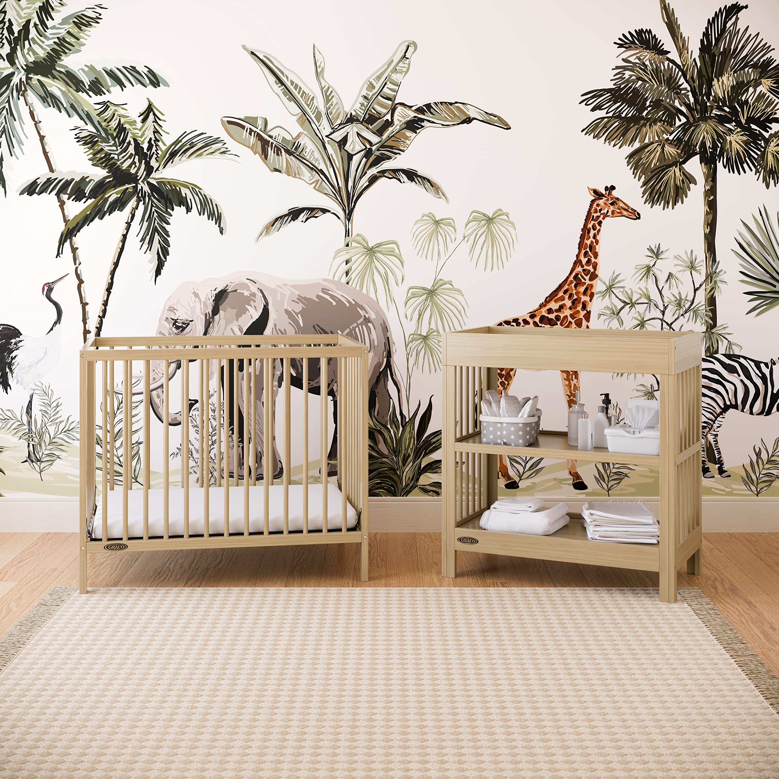 Graco Teddi 4-in-1 Convertible Mini Crib with Water-Resistant Mattress - GREENGUARD Gold Certified, Driftwood Finish | Space-Saving Nursery Solution for Small Rooms & Apartments | Includes 2.75-Inch Mattress, Easy 30-Min Assembly