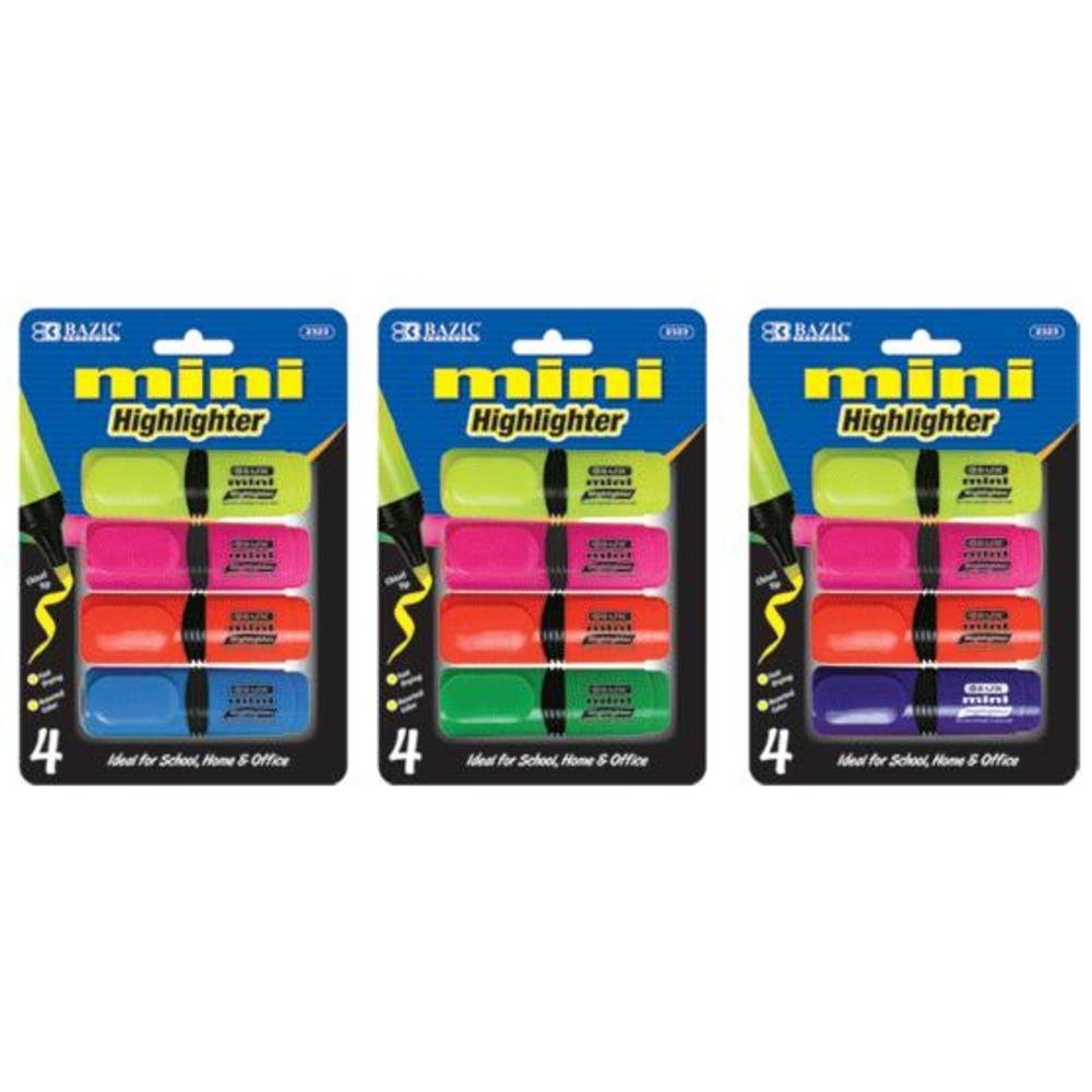 BAZIC Mini Desk Style Fluorescent Highlighter Markers, 4-Pack (144-Pack Bulk) - Bright Colors for Note Taking, Studying, Office & School Supplies