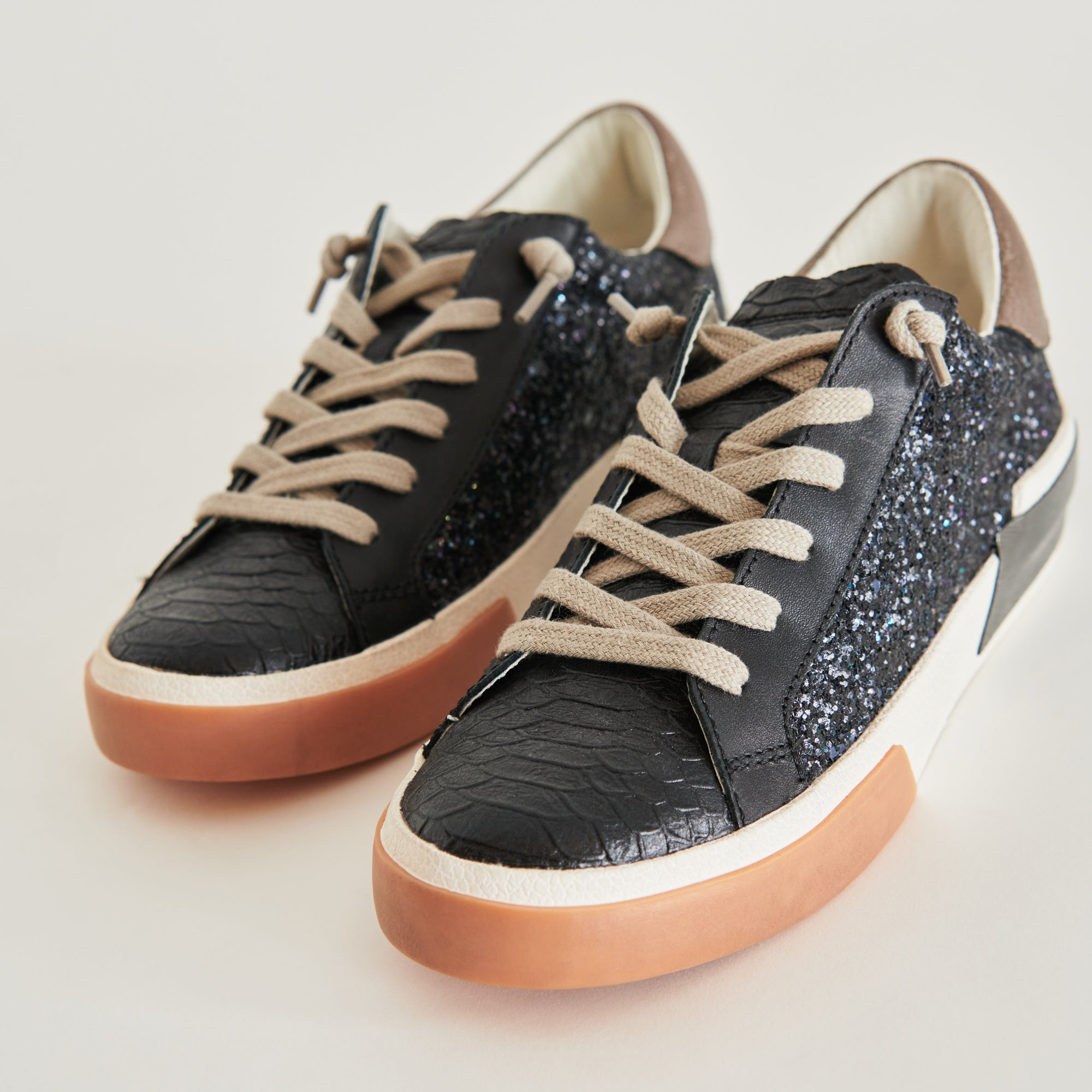 ZINA Women's Black Shimmer Glitter Sneakers - Fashionable Comfortable Casual Shoes for Walking, Running, and Everyday Wear