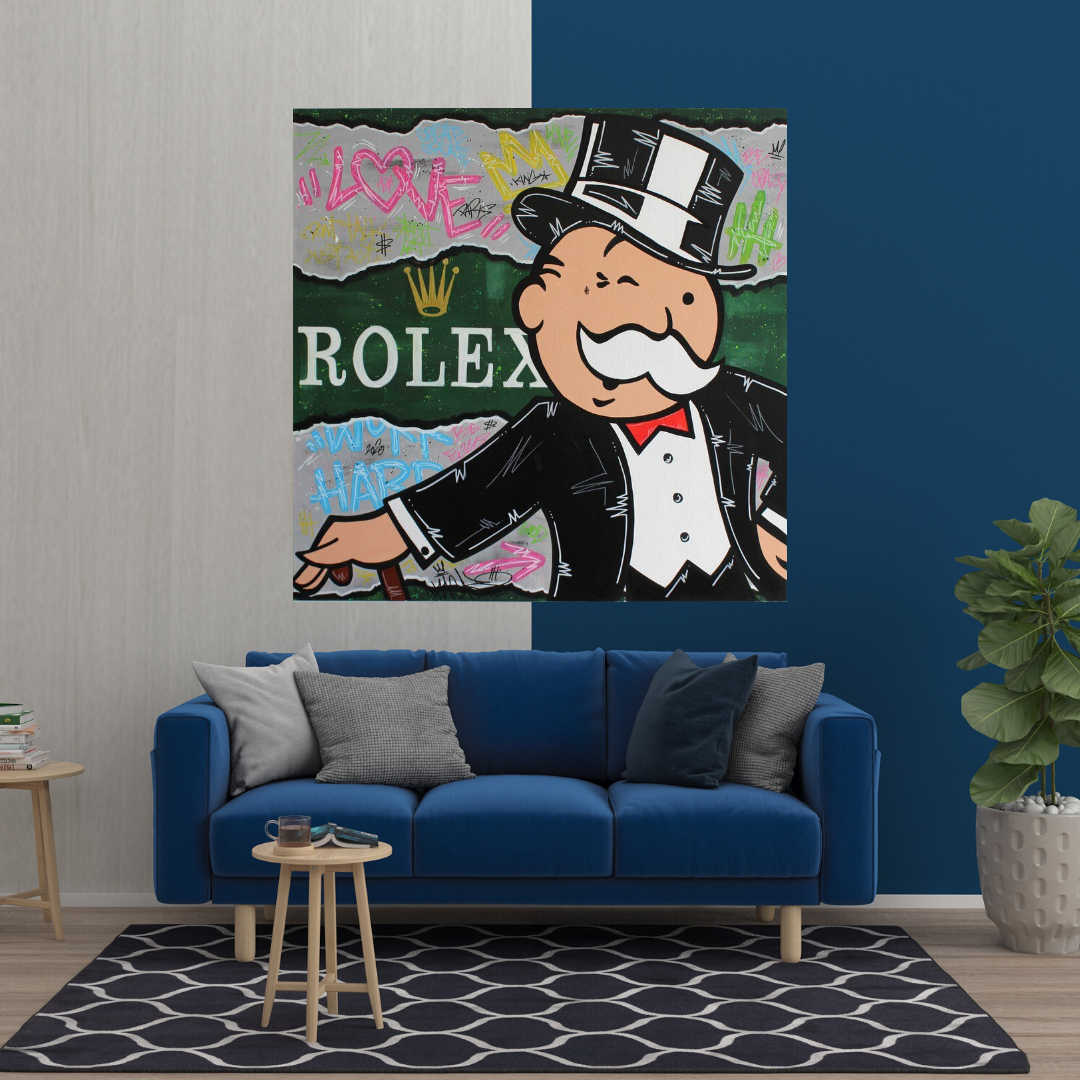 Alec Monopoly Rolex Money Man Canvas Art Print - Pop Culture Wall Decor for Living Room, Office & Man Cave