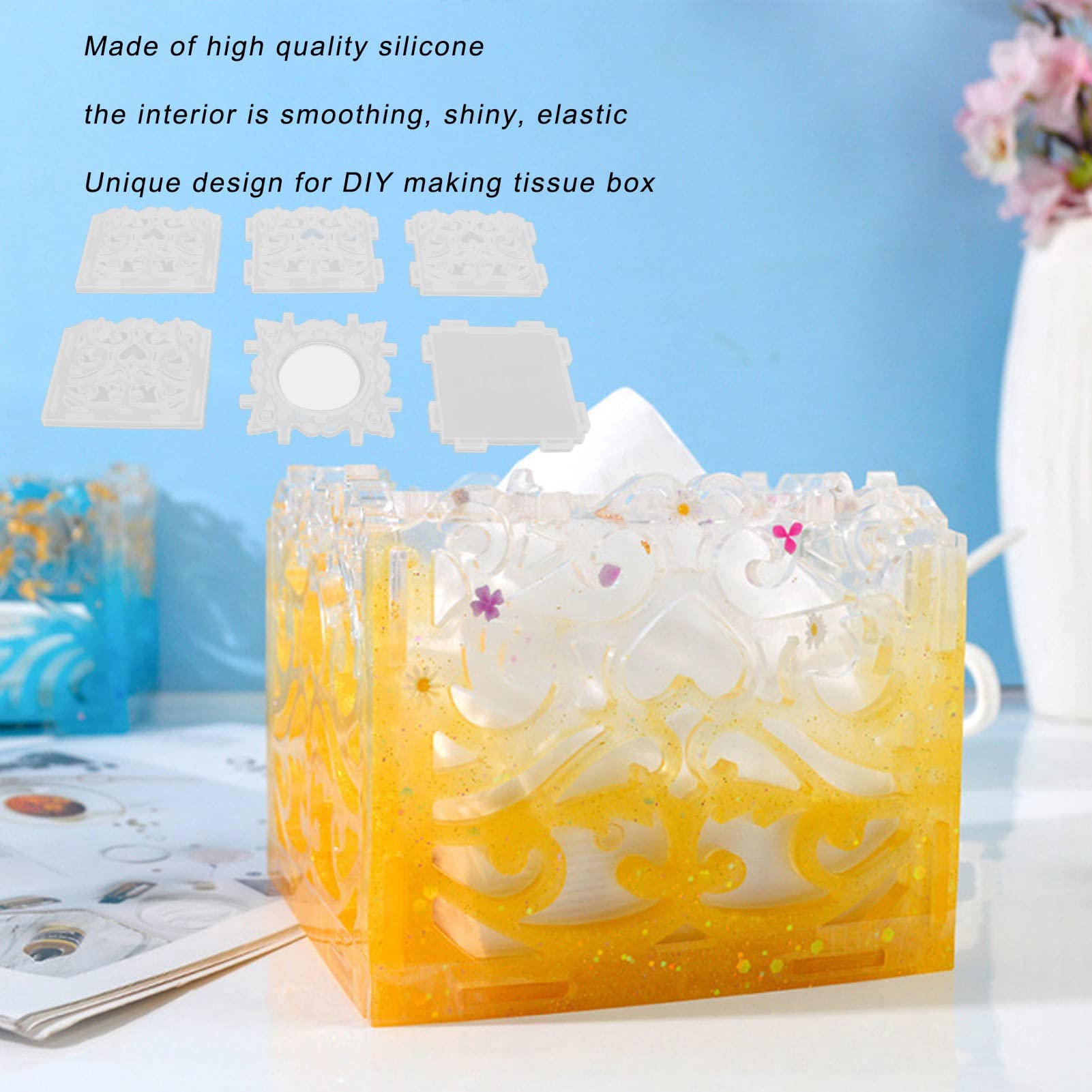 6Pcs Silicone Tissue Box Mold Set for Resin Casting - DIY Craft Molds for Making Decorative Tissue Dispenser Boxes - Perfect for Home Decor, Gift Making & Resin Art Projects