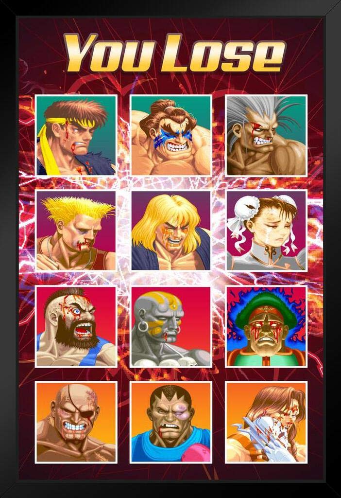 Street Fighter 'You Lose' Defeated Challengers Capcom Video Game Wall Art - Classic Fighting Game Merchandise for Gamers - 9x13 Wood Frame Display (Hang or Stand) - Perfect for Gaming Rooms & Man Caves