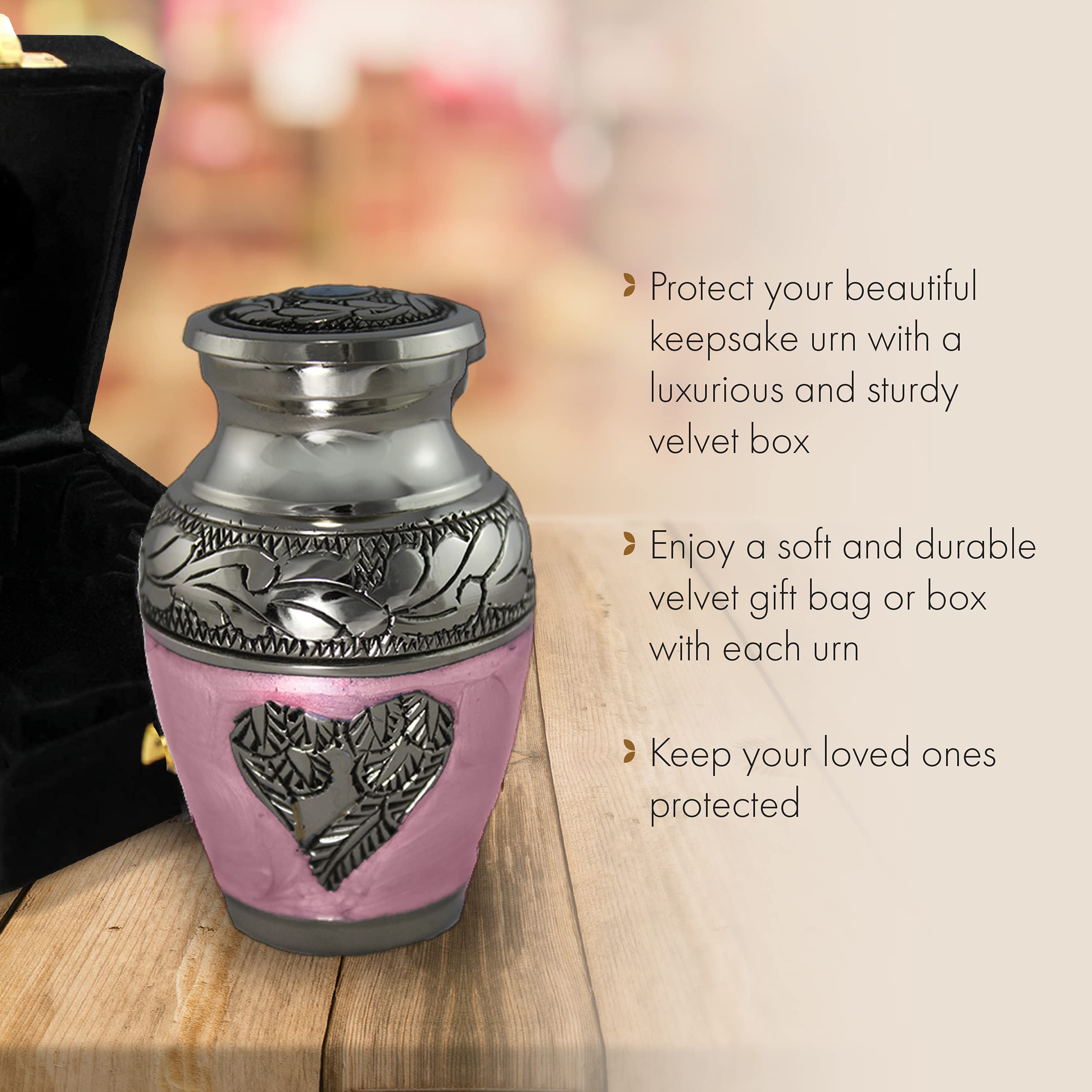 Pink Loving Angel Keepsake Urn for Human Ashes - Velvet Gift Box Included - Memorial Cremation Urn for Loved Ones - Perfect for Home Memorials, Funeral Services & Keepsake Display