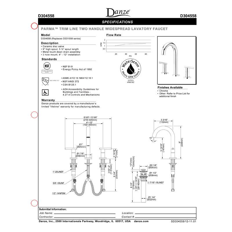 Danze Parma Brushed Nickel Cylindrical Trimline Slim Widespread Bathroom Faucet - Modern Water-Saving Bathroom Sink Faucet for Home & Hotel Use