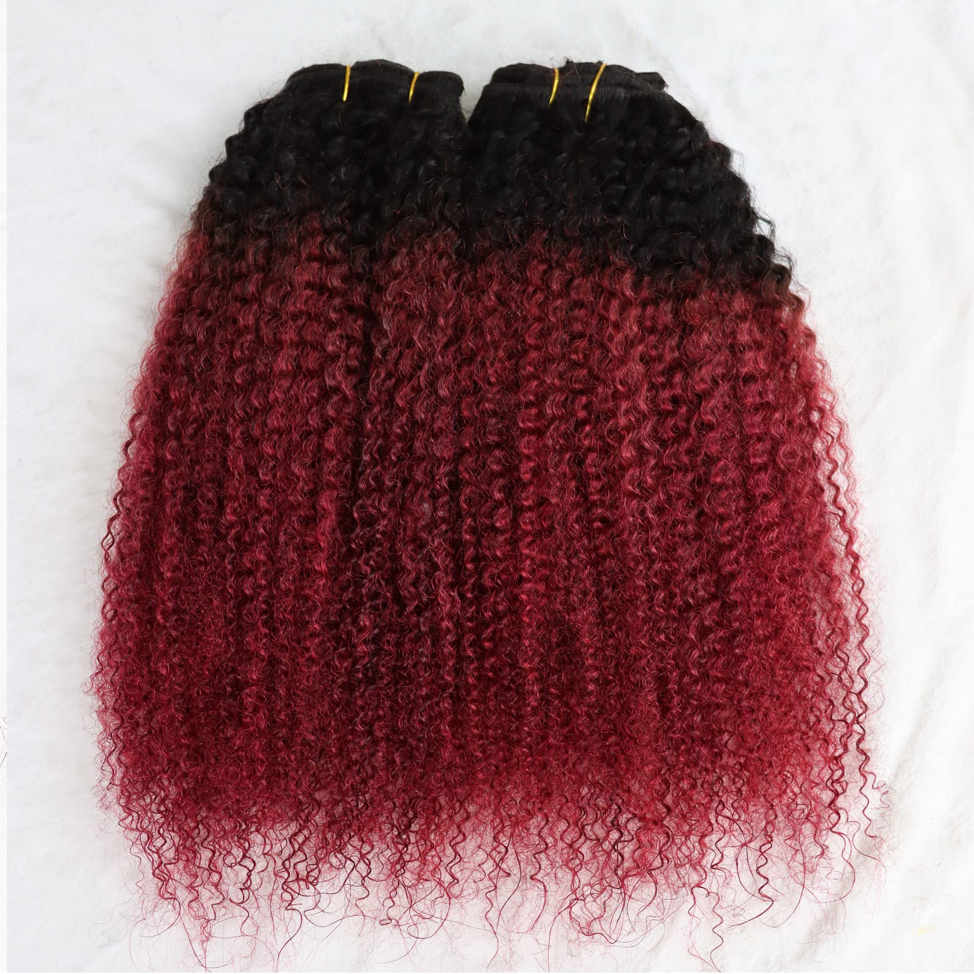 Virgin Human Hair Clip-In Extensions 4C Afro Kinky Curly/Straight 120g - Real Human Hair Weft for Black Women (1B/Burgundy) | Perfect for Protective Styles, Daily Wear & Special Occasions