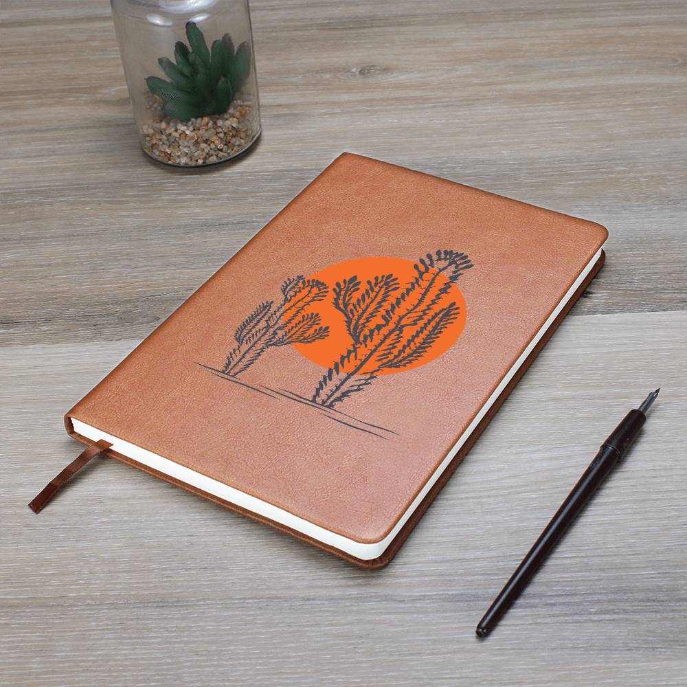 Vegan Leather Journal - Handmade Desert Sun Design - Perfect for Travel, Writing & Gift Giving