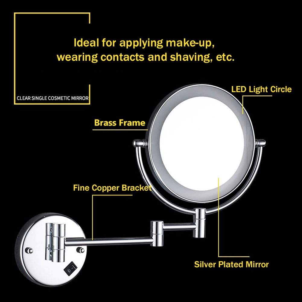 8 Inch LED Illuminated Makeup Mirror with 5X Magnification - 360° Rotating Wall Mounted Vanity Mirror for Bathroom, Shaving & Dressing - Extendable Arm for Concealed Installation (Perfect for Home, Salon & Hotel Use)